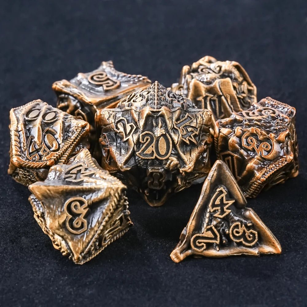 DND Epic Fantasy Metal Dragon Head Dice Set - Bear Dice
