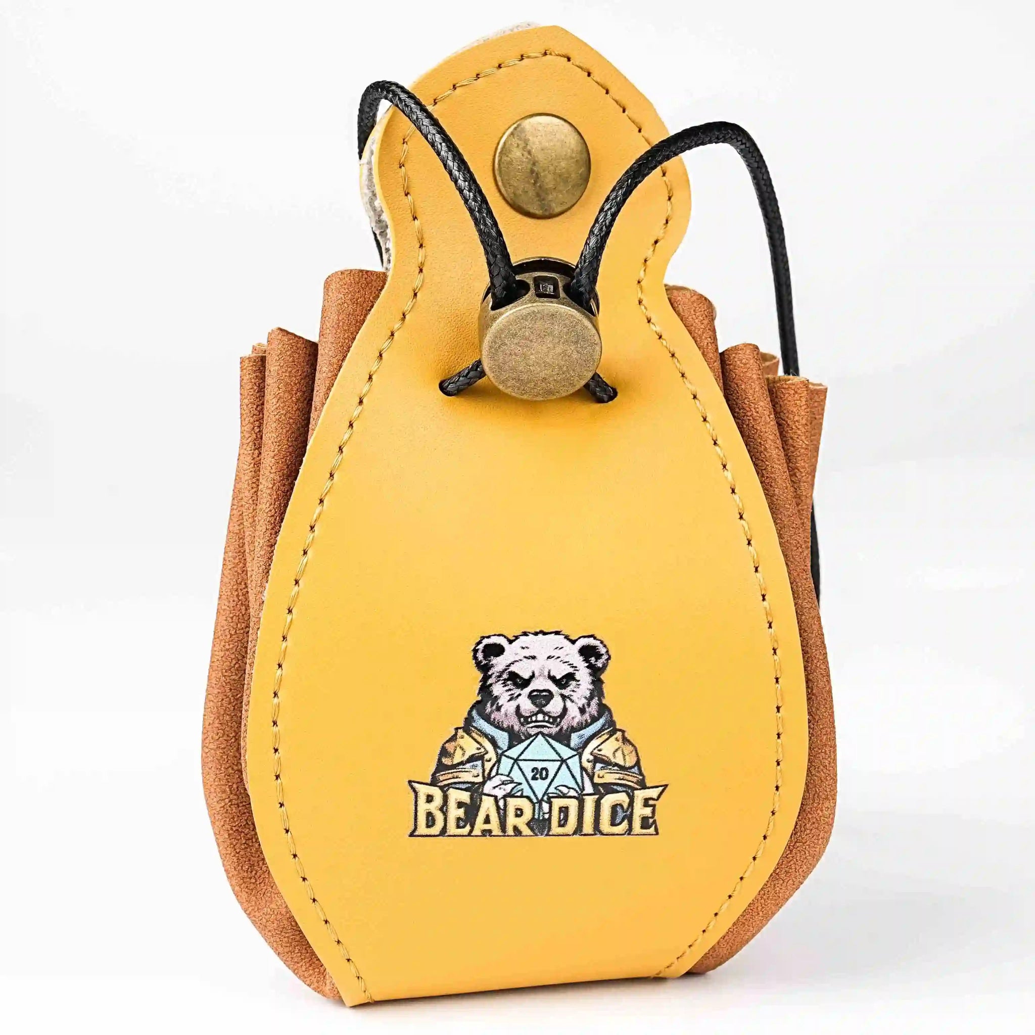 DND Premium Leather Drawstring Dice Set Bag with Button + Bear Dice Logo - Bear Dice