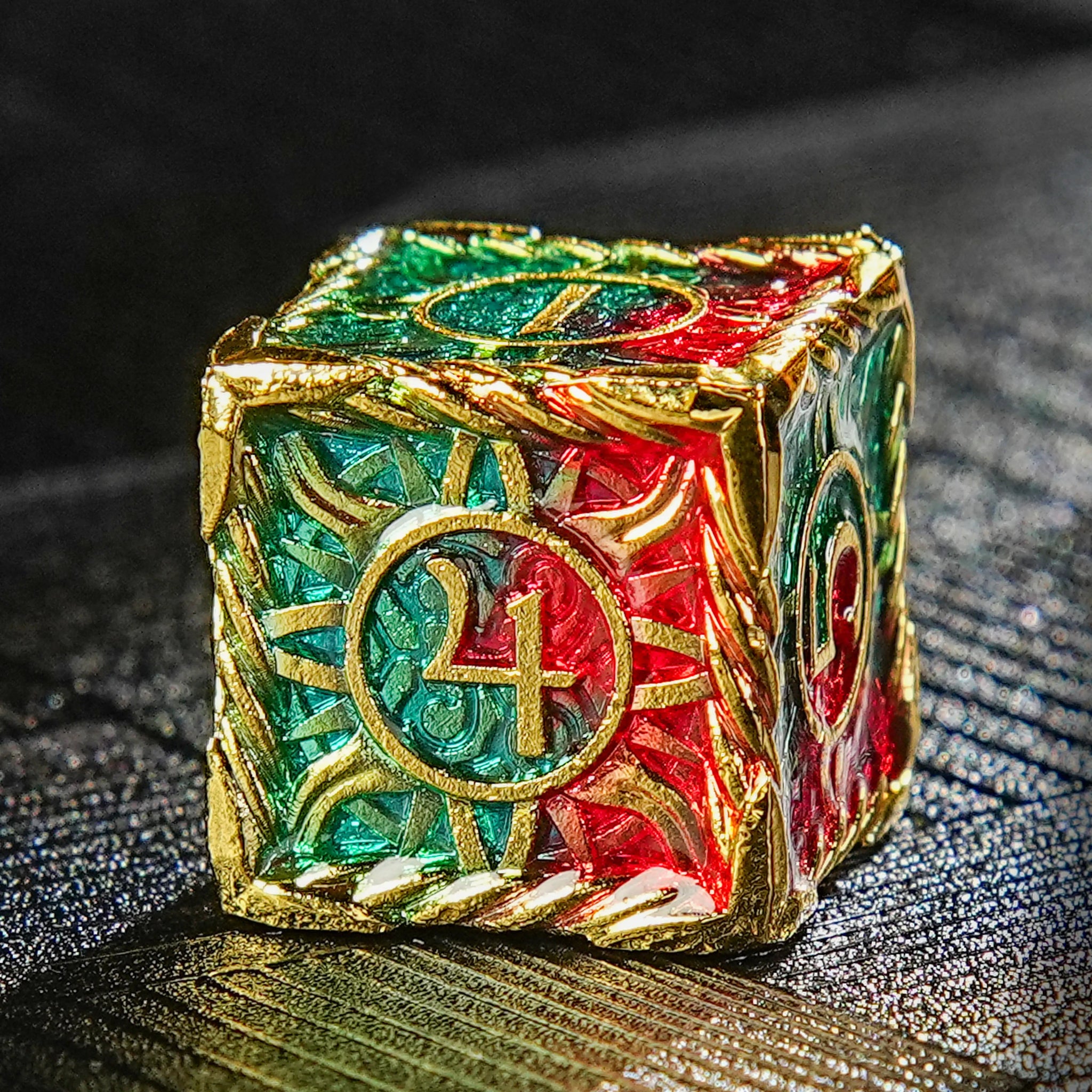 Dragon's Flame - Red and Green Solid Metal DND Dice Set - Bear Dice