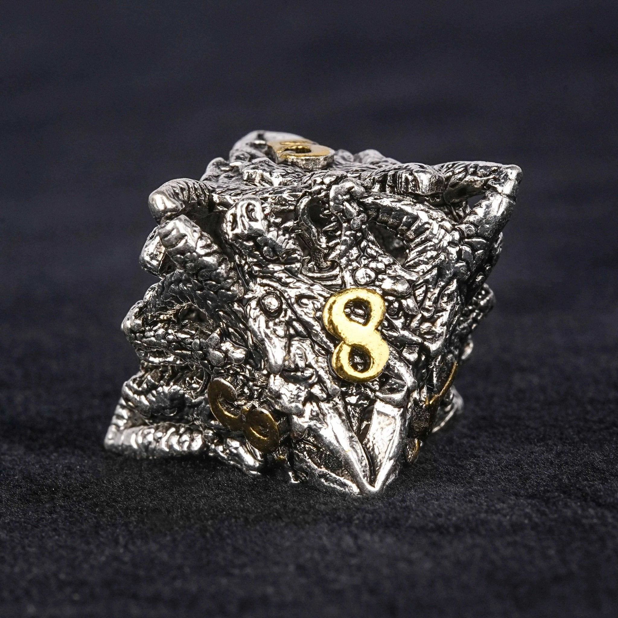 dungeons and dragons silver shaped dragon head metal hollow dice set - Bear Dice