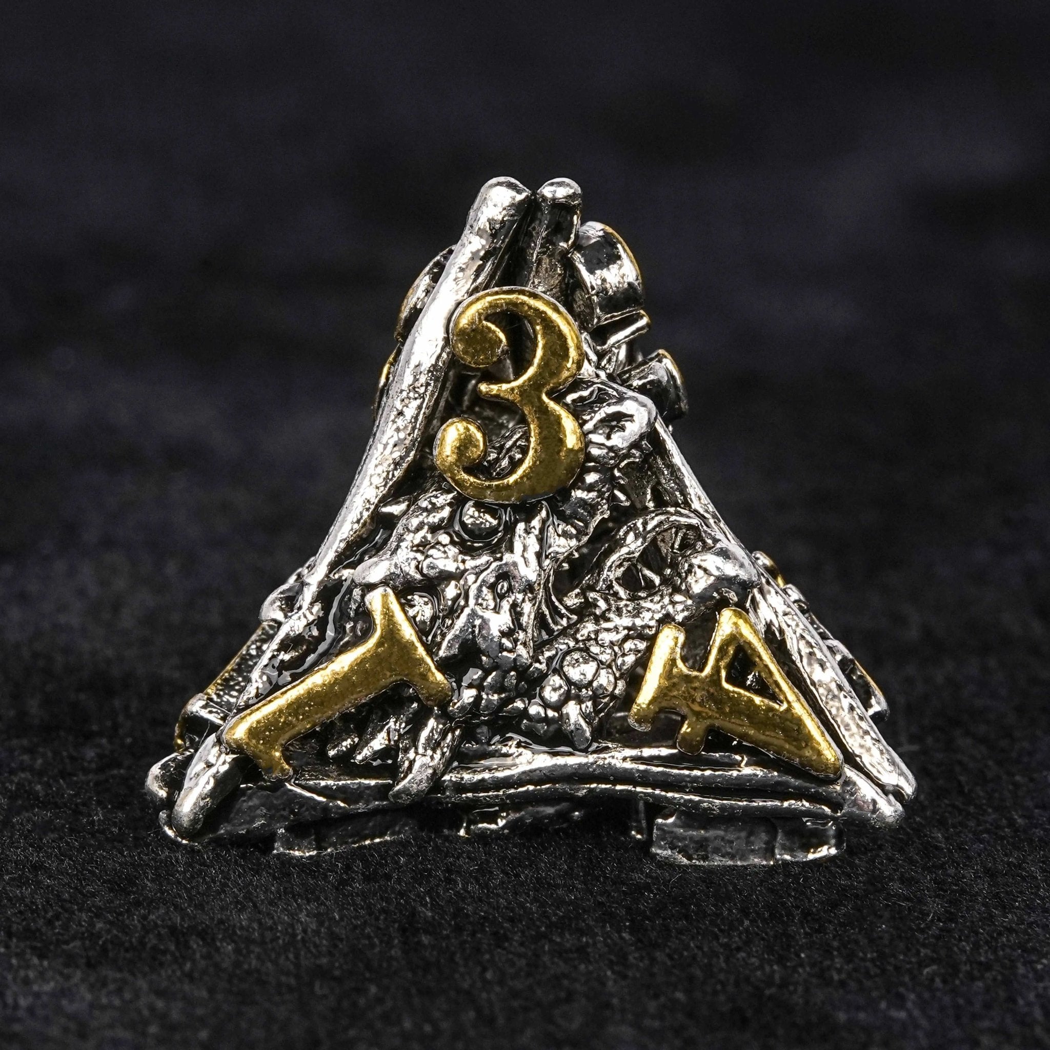 dungeons and dragons silver shaped dragon head metal hollow dice set - Bear Dice