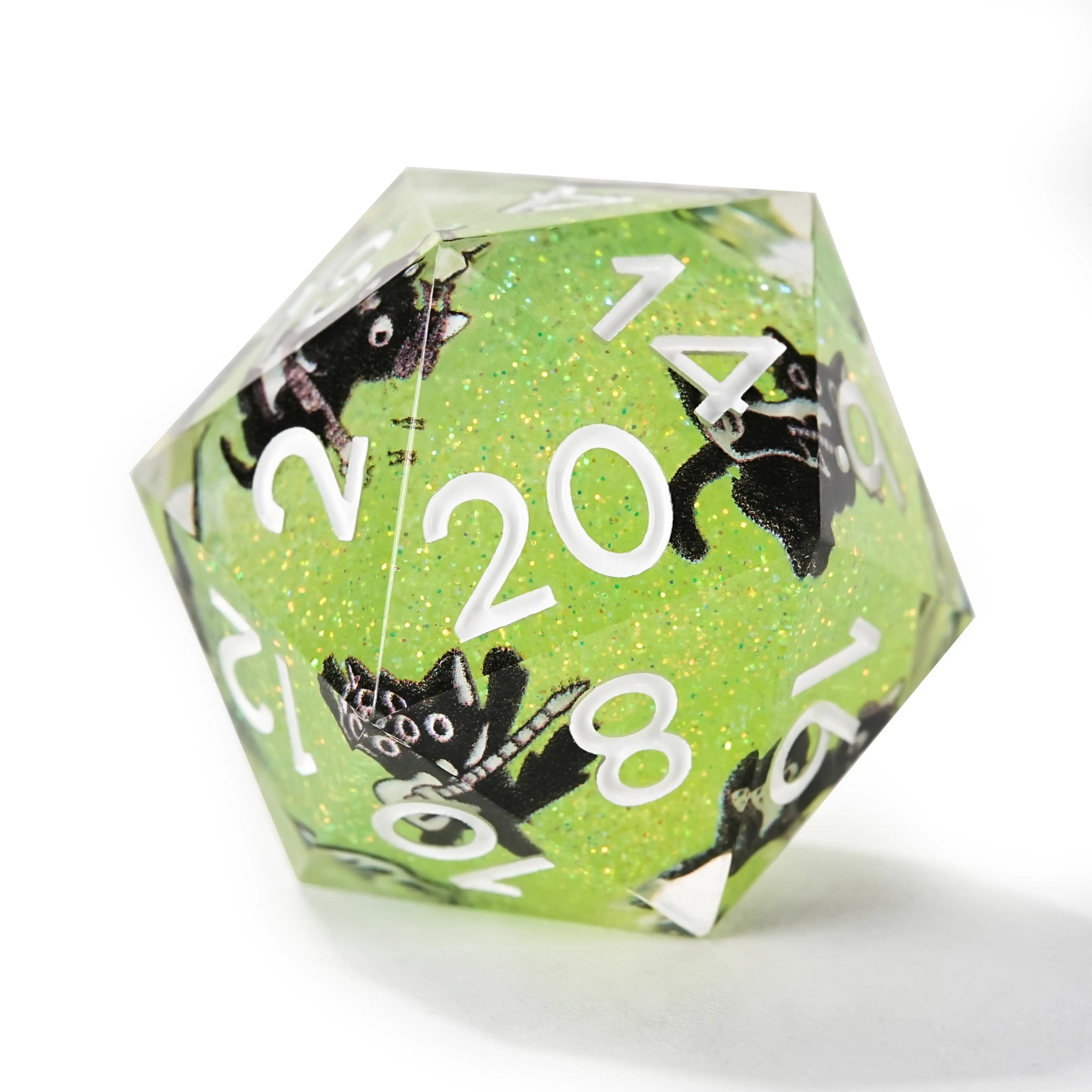 Dynamic Music Black Cat Light Blue Glitter Resin DND Dice Set + Gold Font - Bear Dice