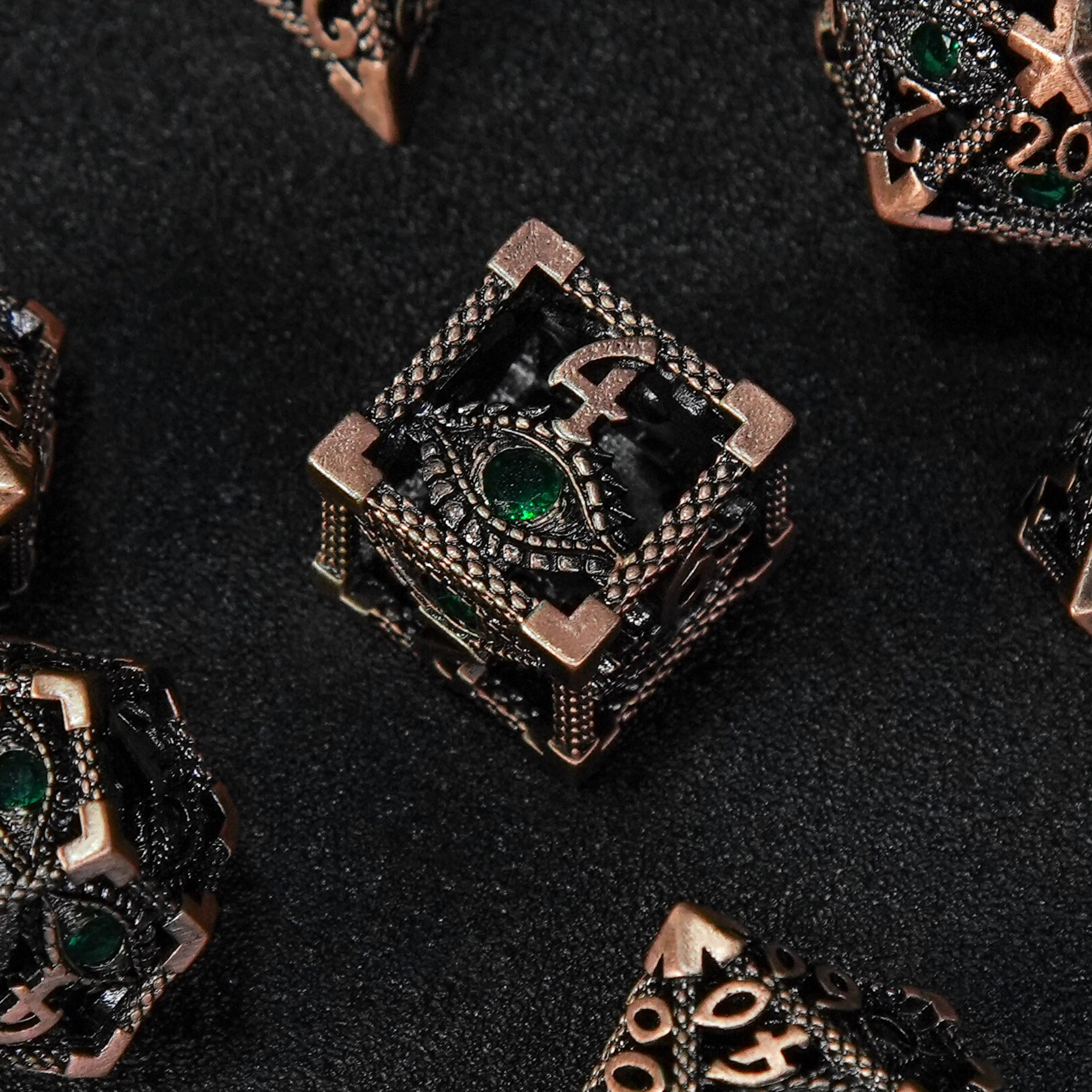 Emerald Dragon Eye Metal Hollow DND Dice Set Dragon Scale Edge - Bear Dice