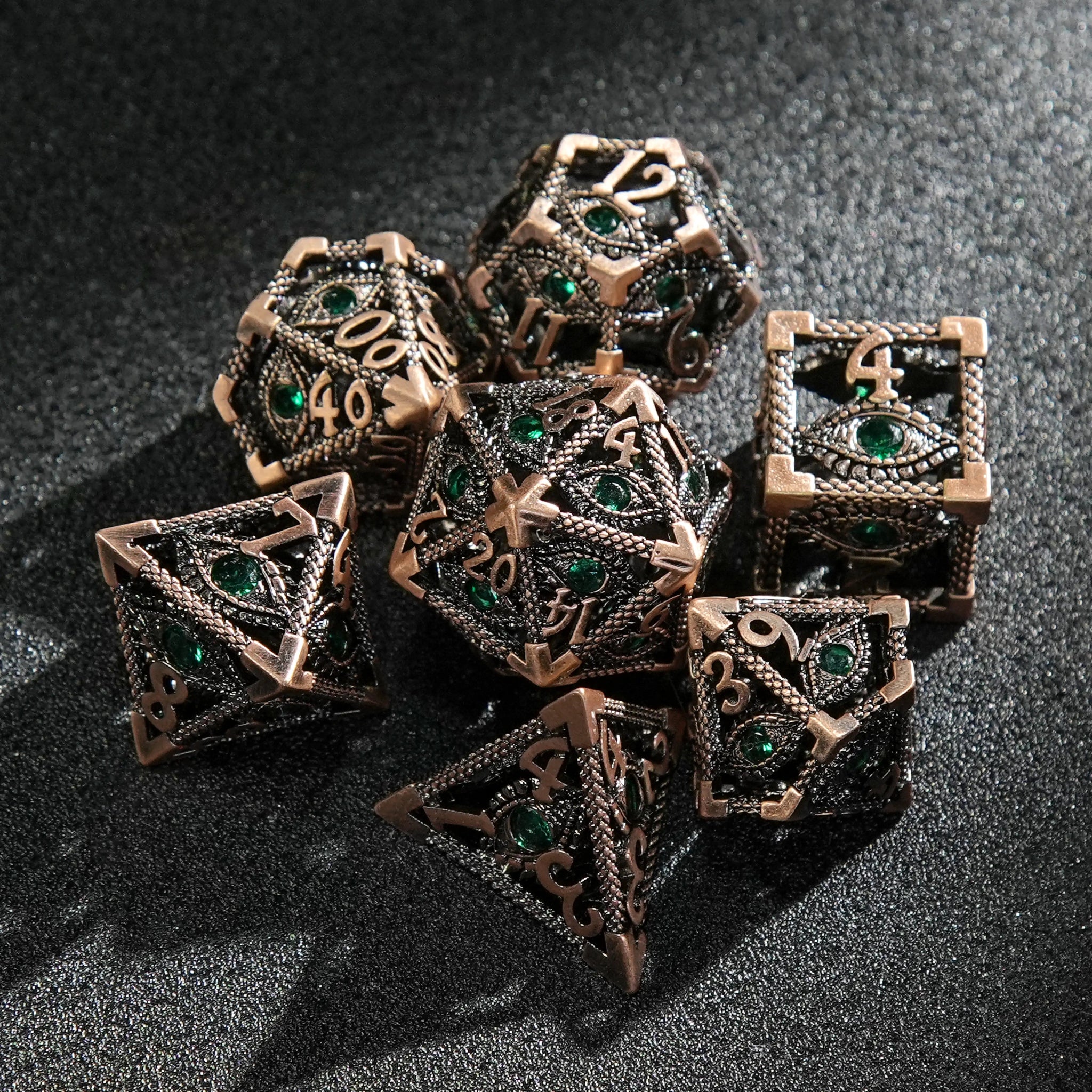 Emerald Dragon Eye Metal Hollow DND Dice Set Dragon Scale Edge - Bear Dice