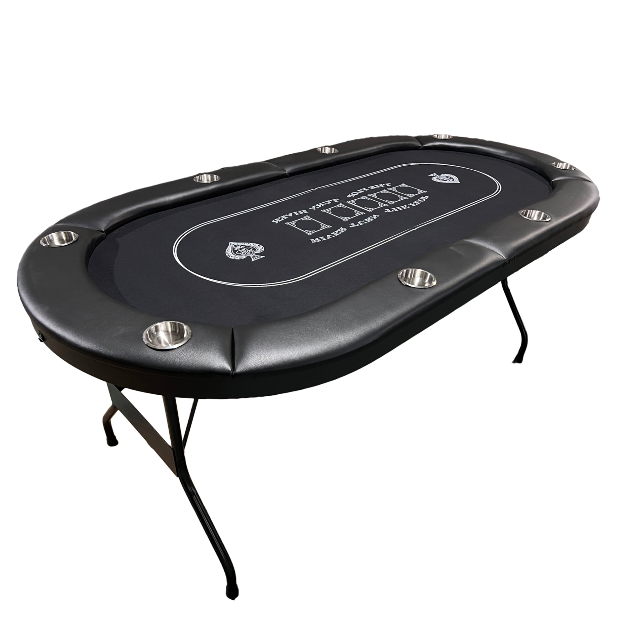 Foldable Poker Table Portable – Black Felt Full Side View with Metal Folding Legs | Bear Dice