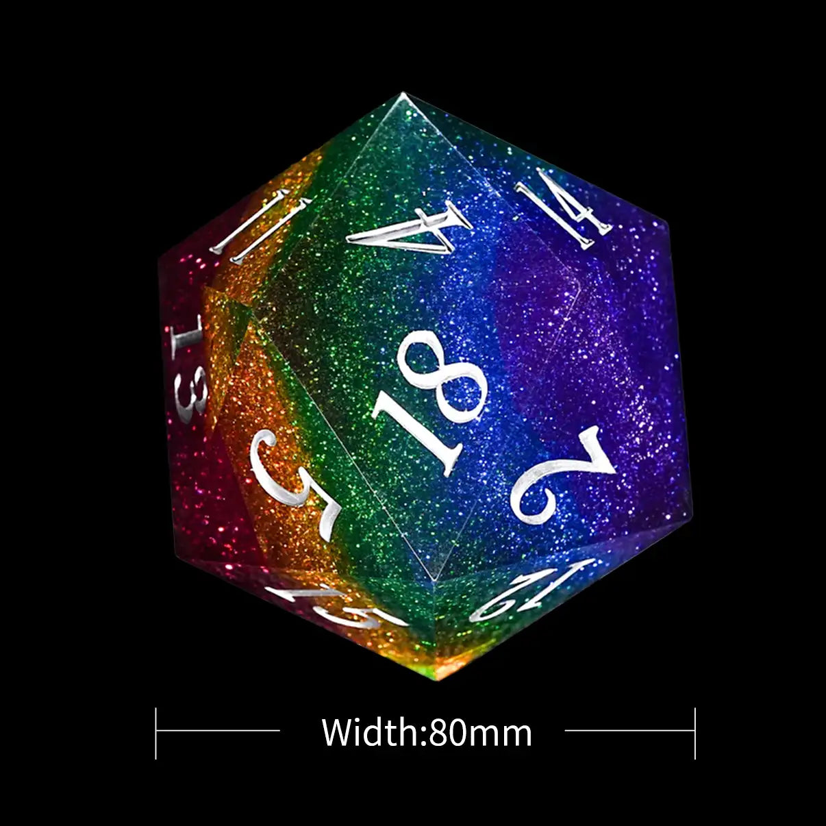 Rainbow Companion - Extra Large D20 Resin dnd Dice + White Numbers