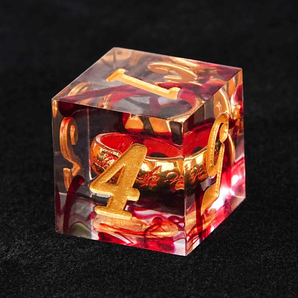 Gold Ring DND Red Resin Dice Set Sharp Edges Perfect for Romantic Role Playing Adventures - Bear Dice