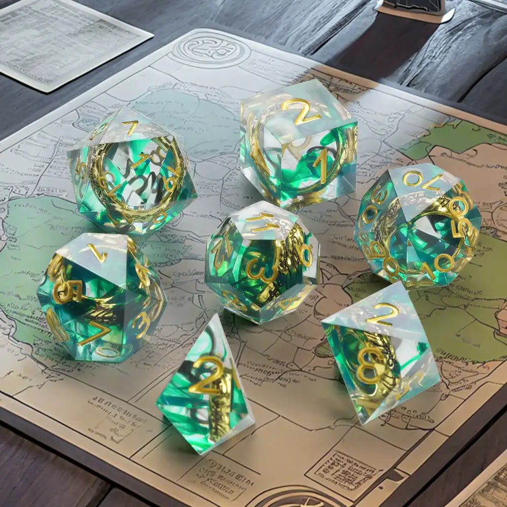 Gold Ring DND Red Resin Dice Set Sharp Edges Perfect for Romantic Role Playing Adventures - Bear Dice