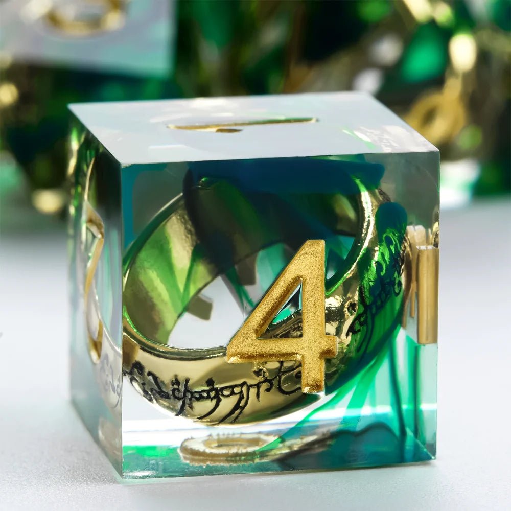 Gold Ring DND Red Resin Dice Set Sharp Edges Perfect for Romantic Role Playing Adventures - Bear Dice