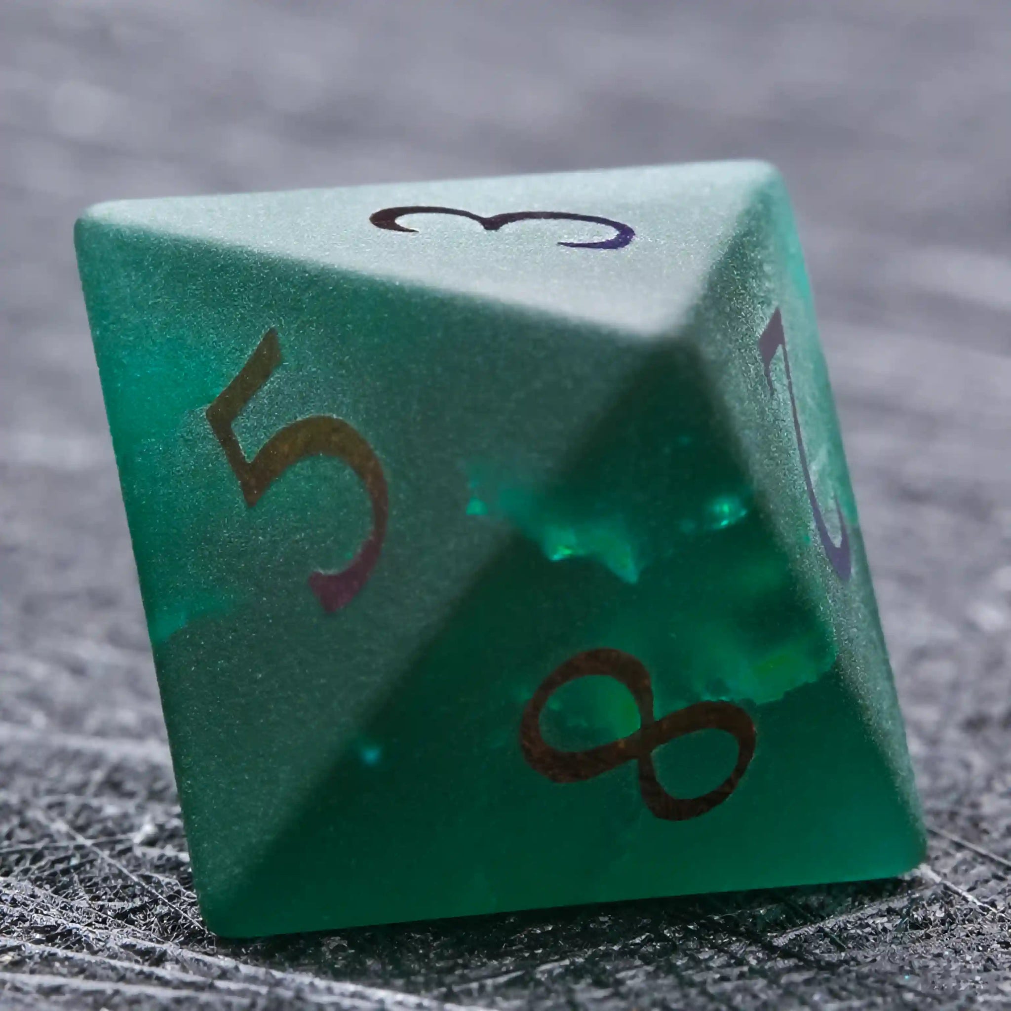 Green Glass Frosted Gem DND Dice Set + Colored Fonts - Bear Dice