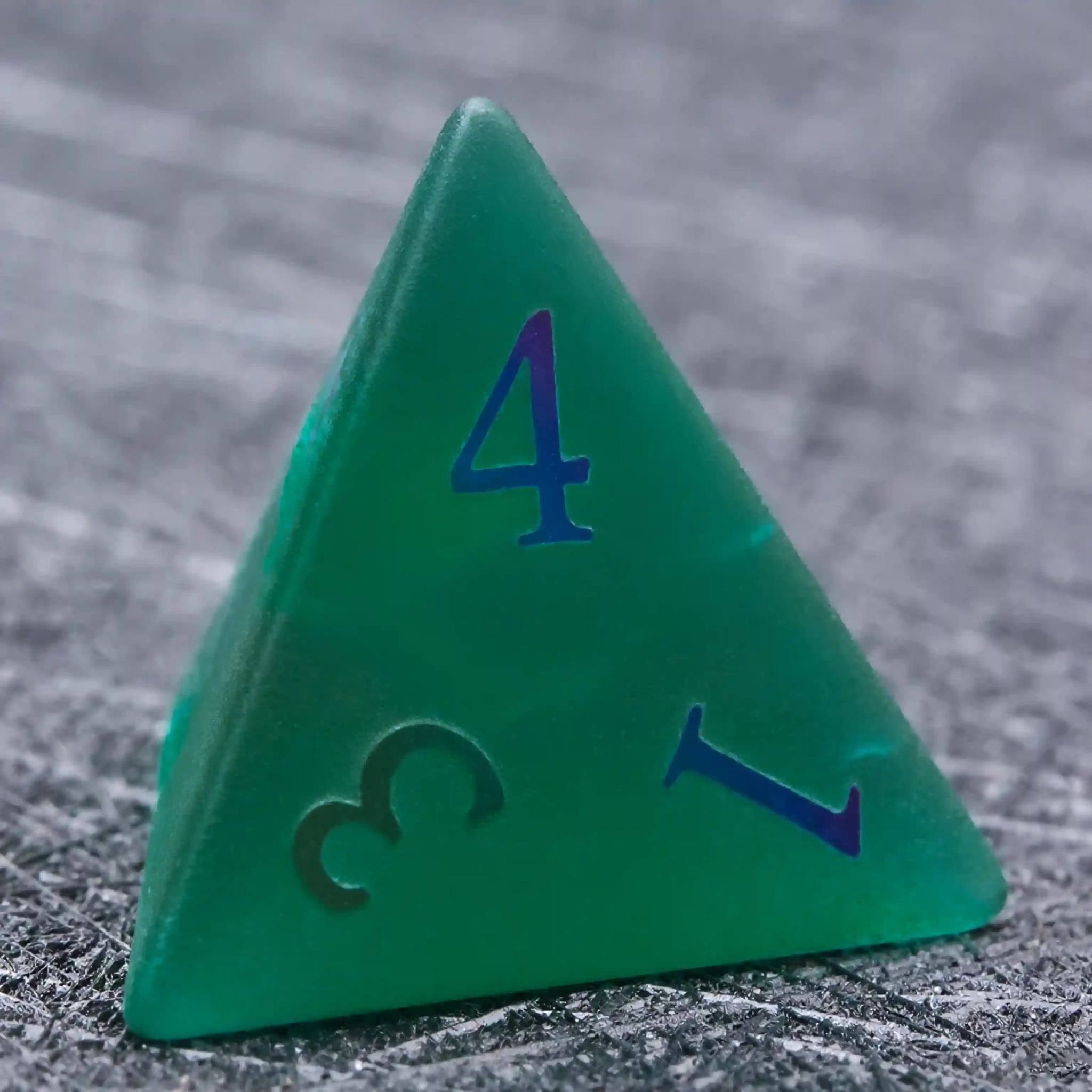 Green Glass Frosted Gem DND Dice Set + Colored Fonts - Bear Dice
