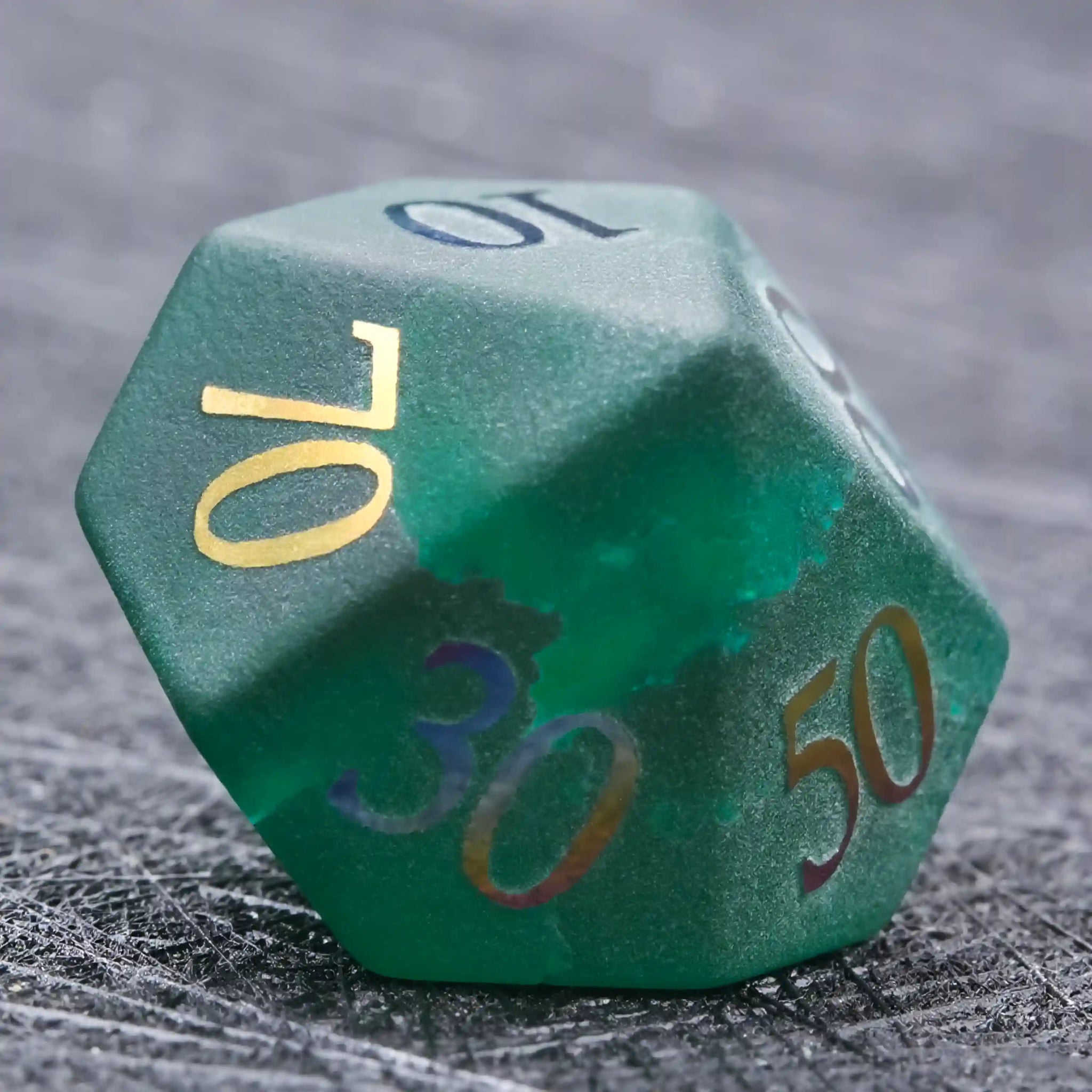 Green Glass Frosted Gem DND Dice Set + Colored Fonts - Bear Dice