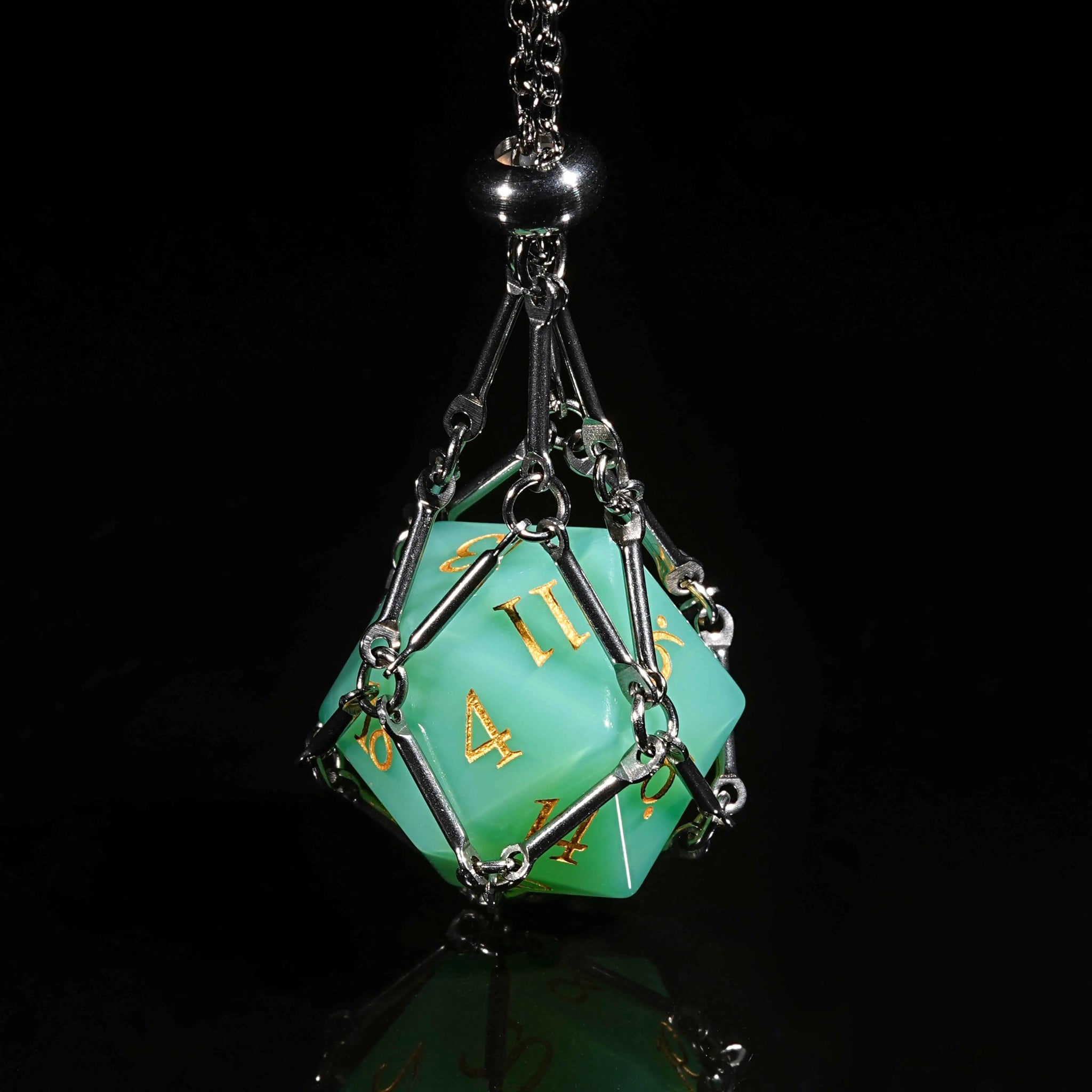 Green Opal D&D Gemstone Dice Set + Gold Numbers - Bear Dice