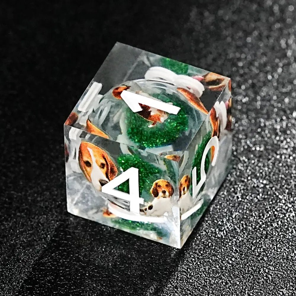 Green Resin D&D Dice Set - Beagle Design - Bear Dice