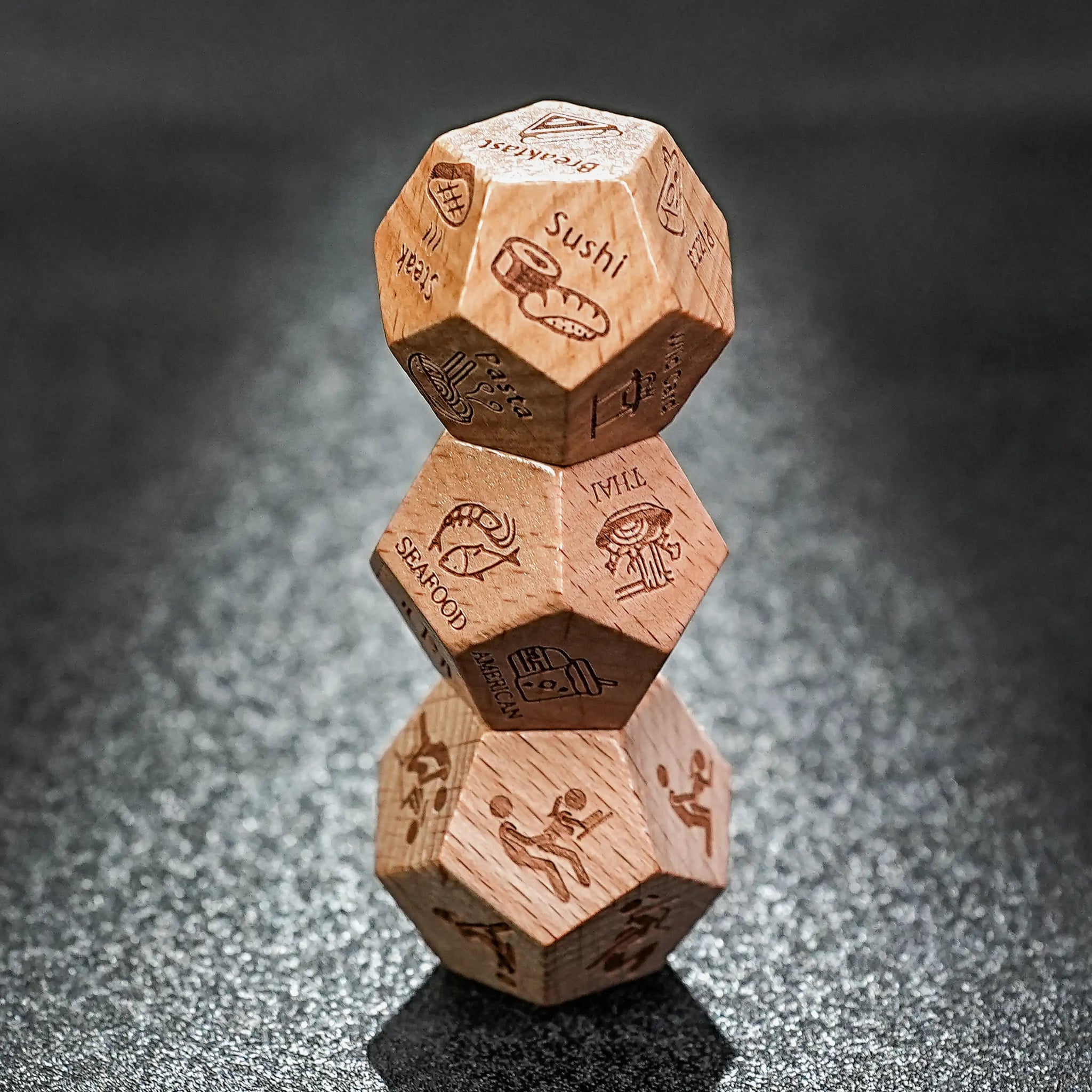 Hand Carved Wooden D20 Dice - Unique Fun Patterns - Bear Dice