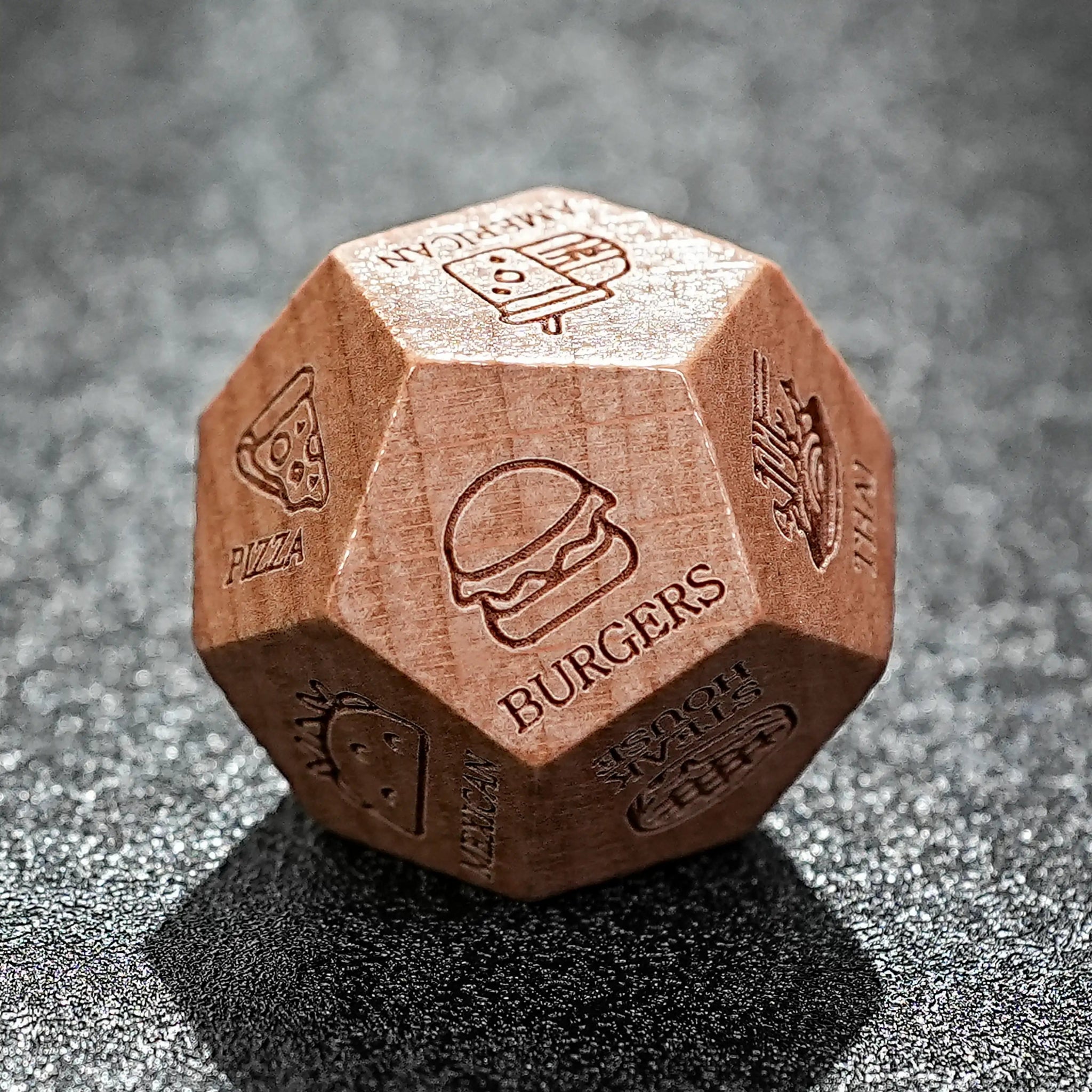 Hand Carved Wooden D20 Dice - Unique Fun Patterns - Bear Dice