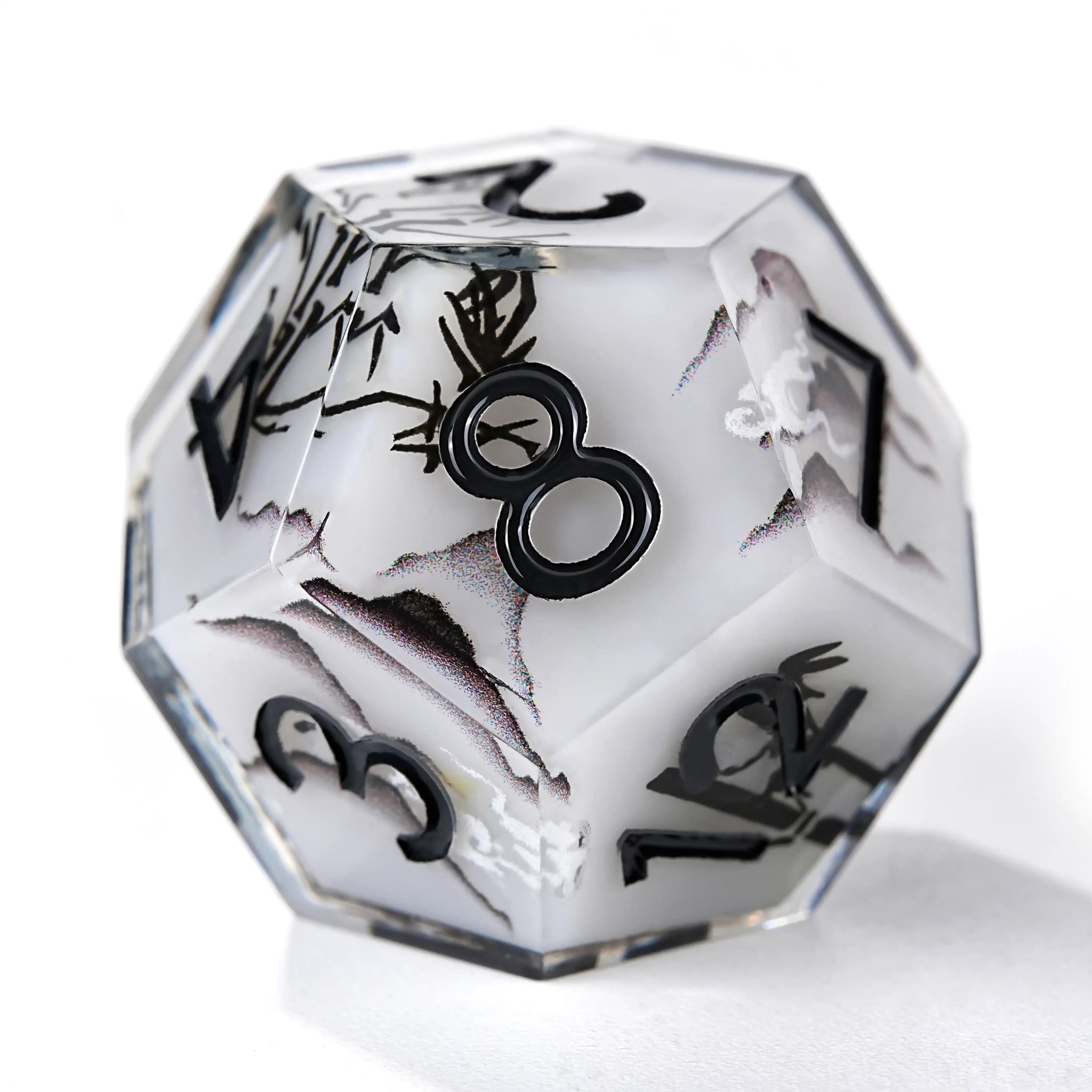 Handmade Ink Painting Style Resin D&D Dice Set - Bear Dice