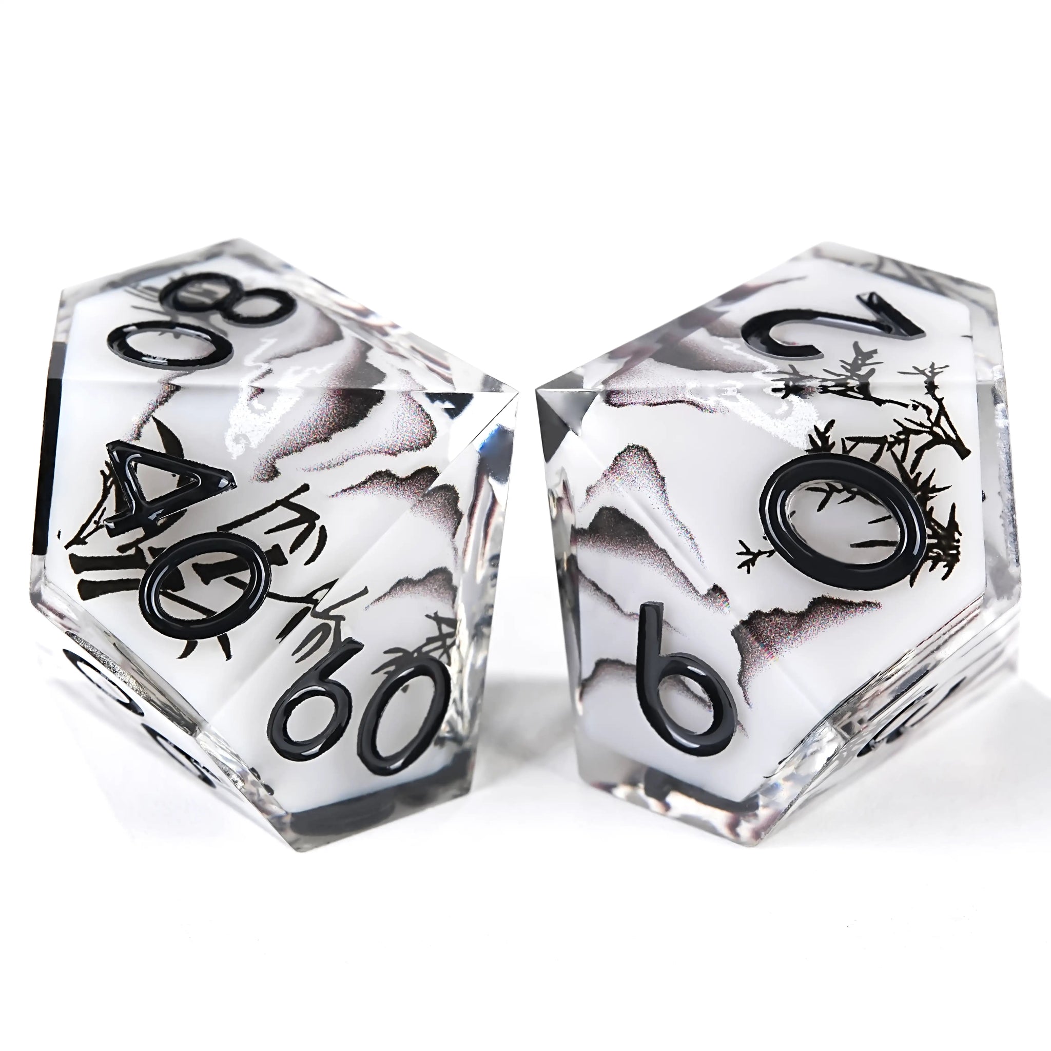 Handmade Ink Painting Style Resin D&D Dice Set - Bear Dice