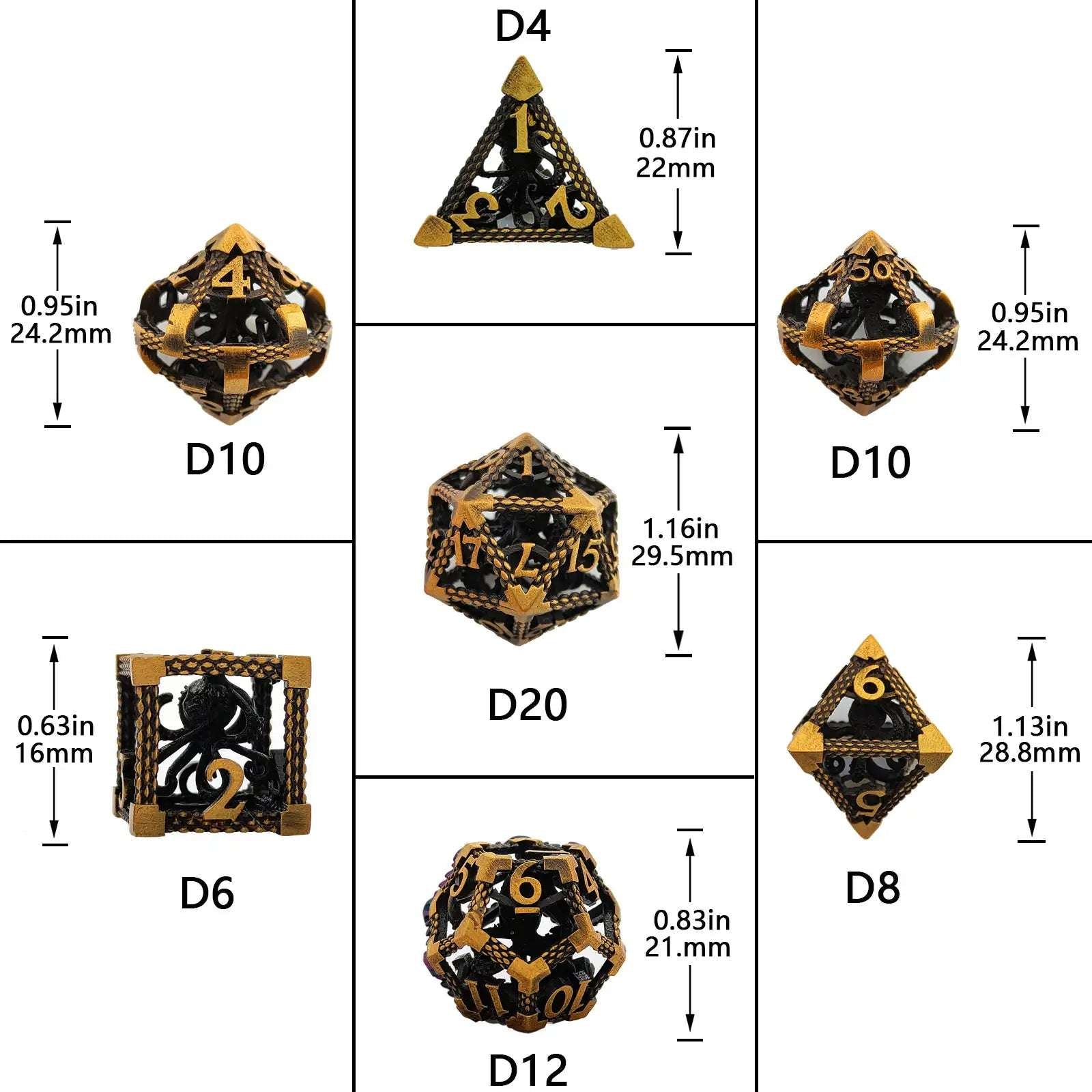 Hollow Metal DND Octopus Monster Dice Set Bloodstain - Bear Dice