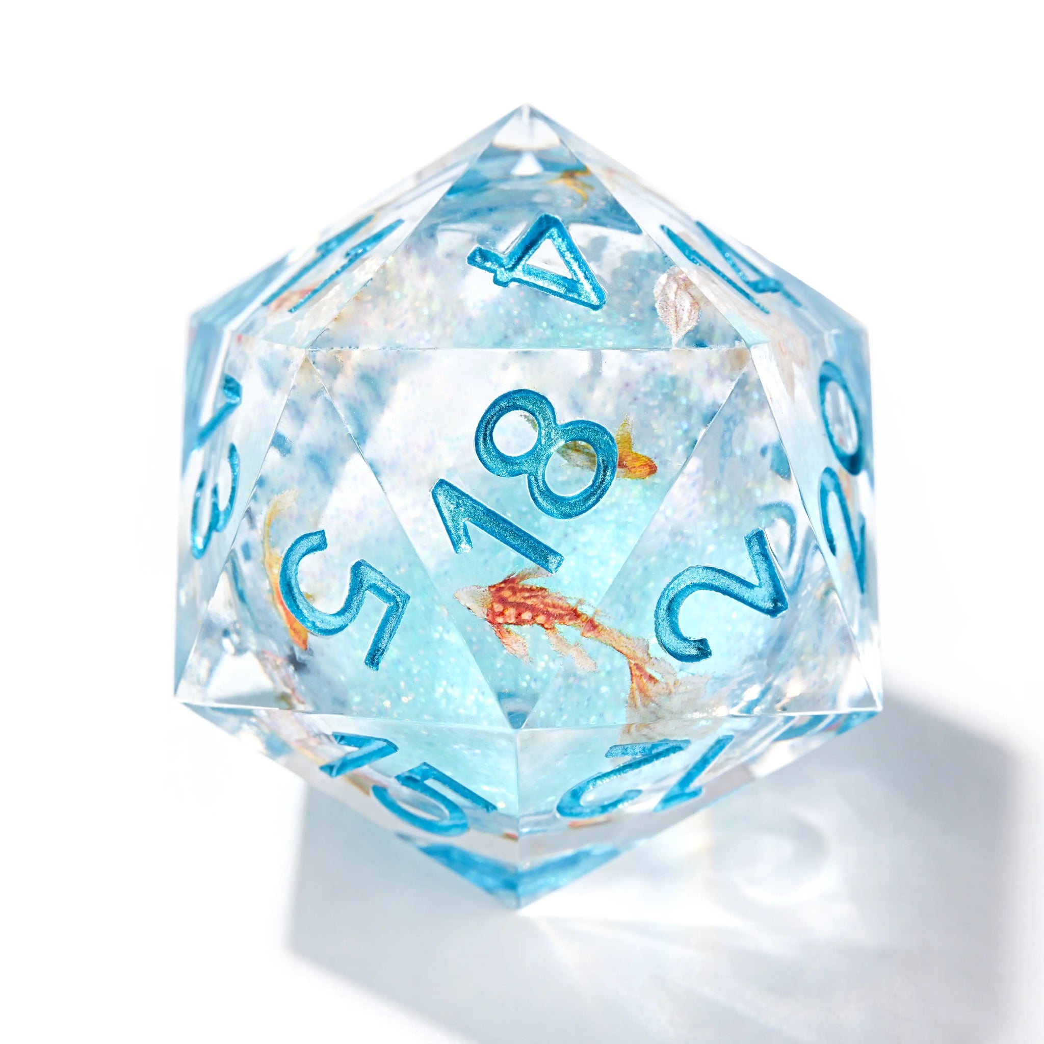 Ice Blue Koi Liquid Core Resin RPG Dice Set - Bear Dice