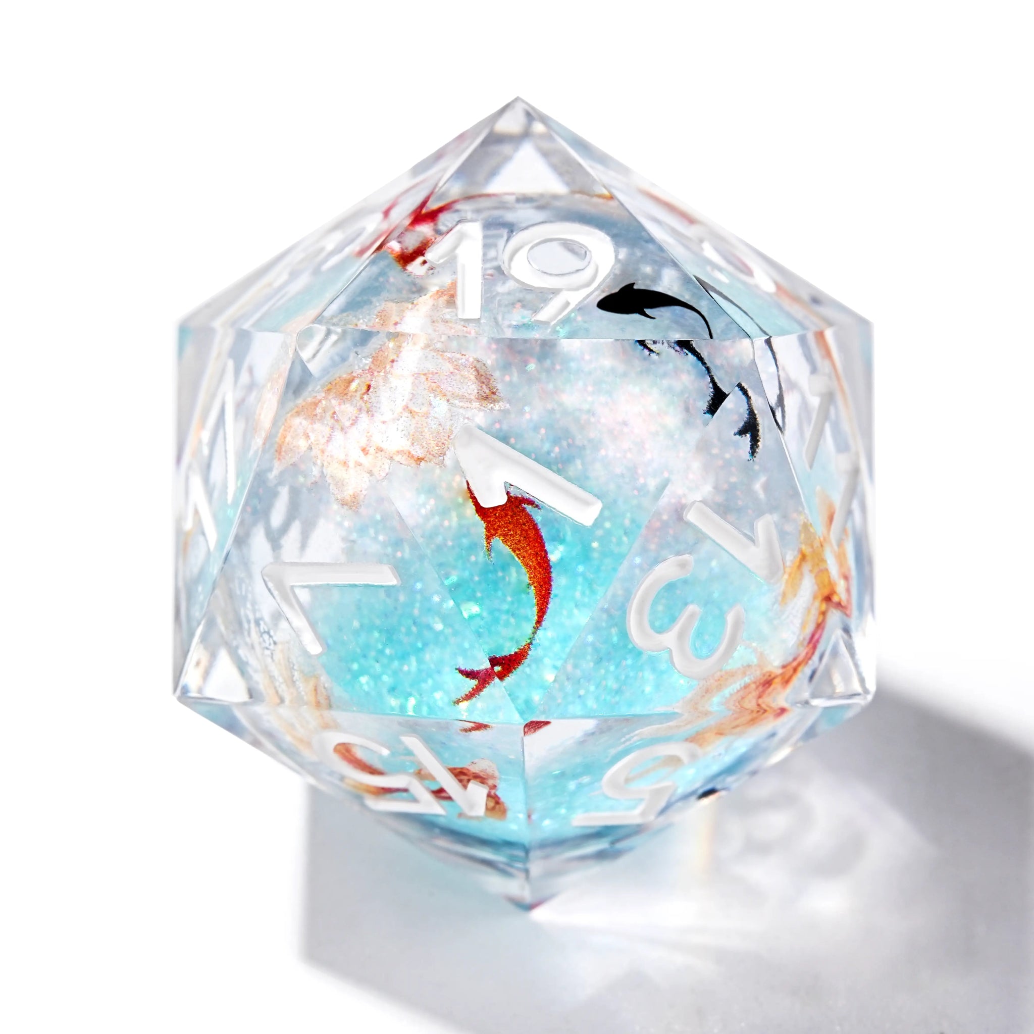 Ice Blue Koi Liquid Core Resin RPG Dice Set - Bear Dice