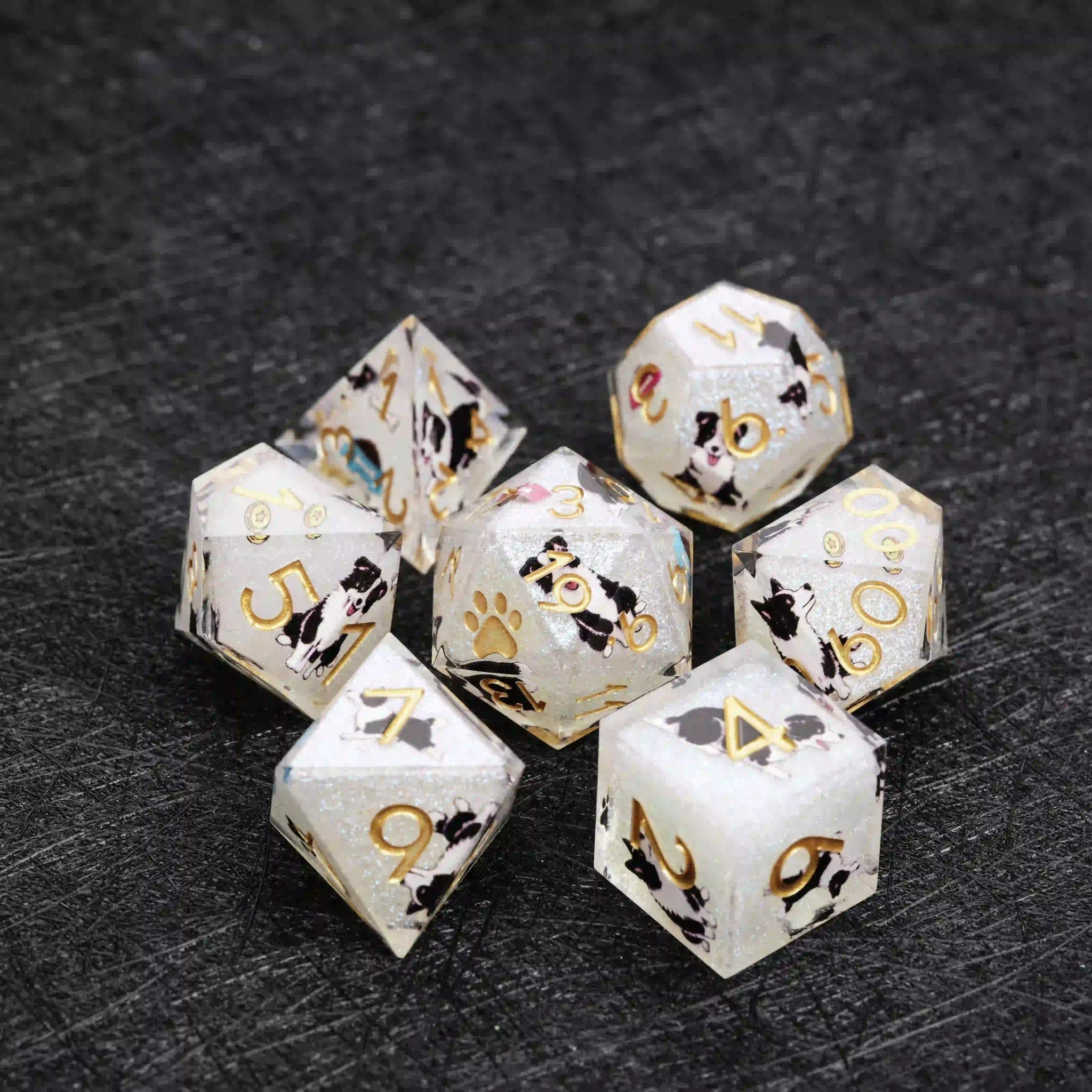 Kickstarter Dice – Border Collie Resin DND Dice Set - Bear Dice