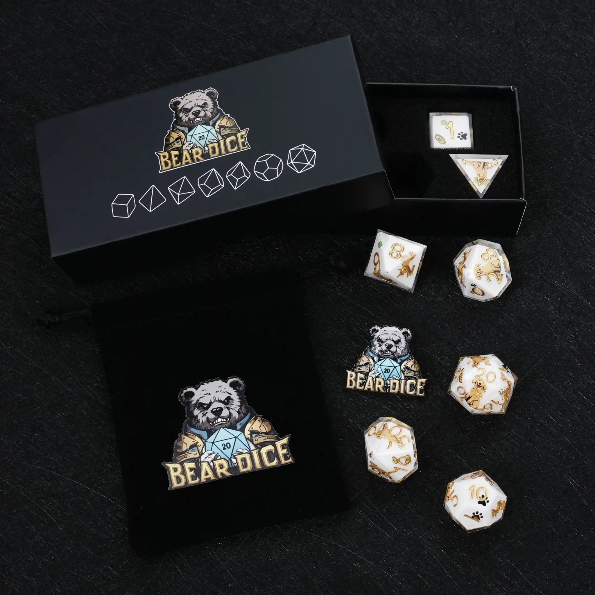 Kickstarter Dice – Canine Legends Golden Retriever Resin RPG Dice Set | Loyal Guardian Dice of Fortune - Bear Dice