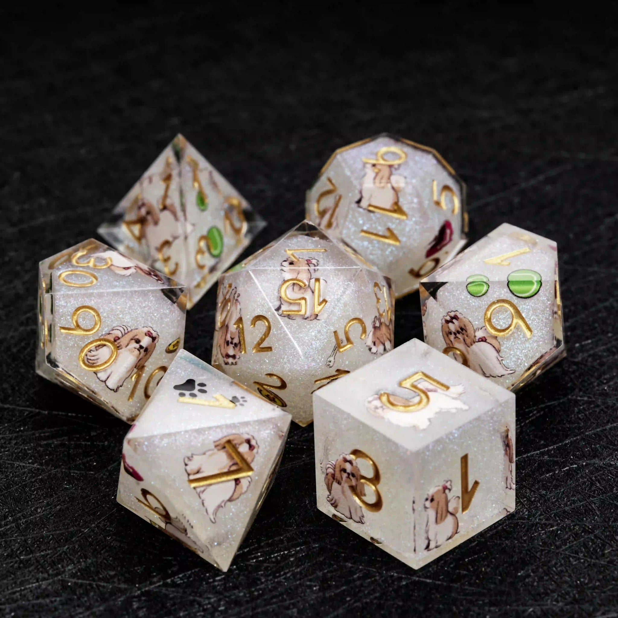 Kickstarter Dice – Canine Legends Shih Tzu Resin DND Dice Set - Bear Dice