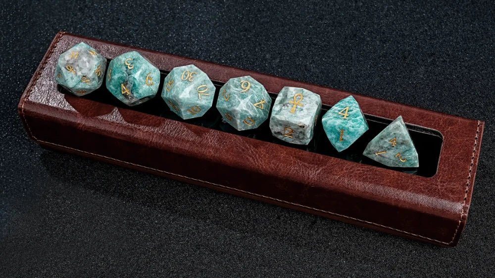 Kickstarter Dice - Natural Amazonite DND Gemstone Dice Set - Key of Life - Bear Dice