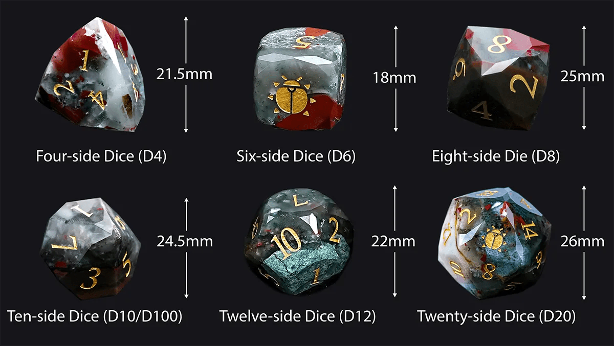 Kickstarter Dice - Natural Bloodstone DND Gemstone Dice Set - Khepri's Blessing - Bear Dice