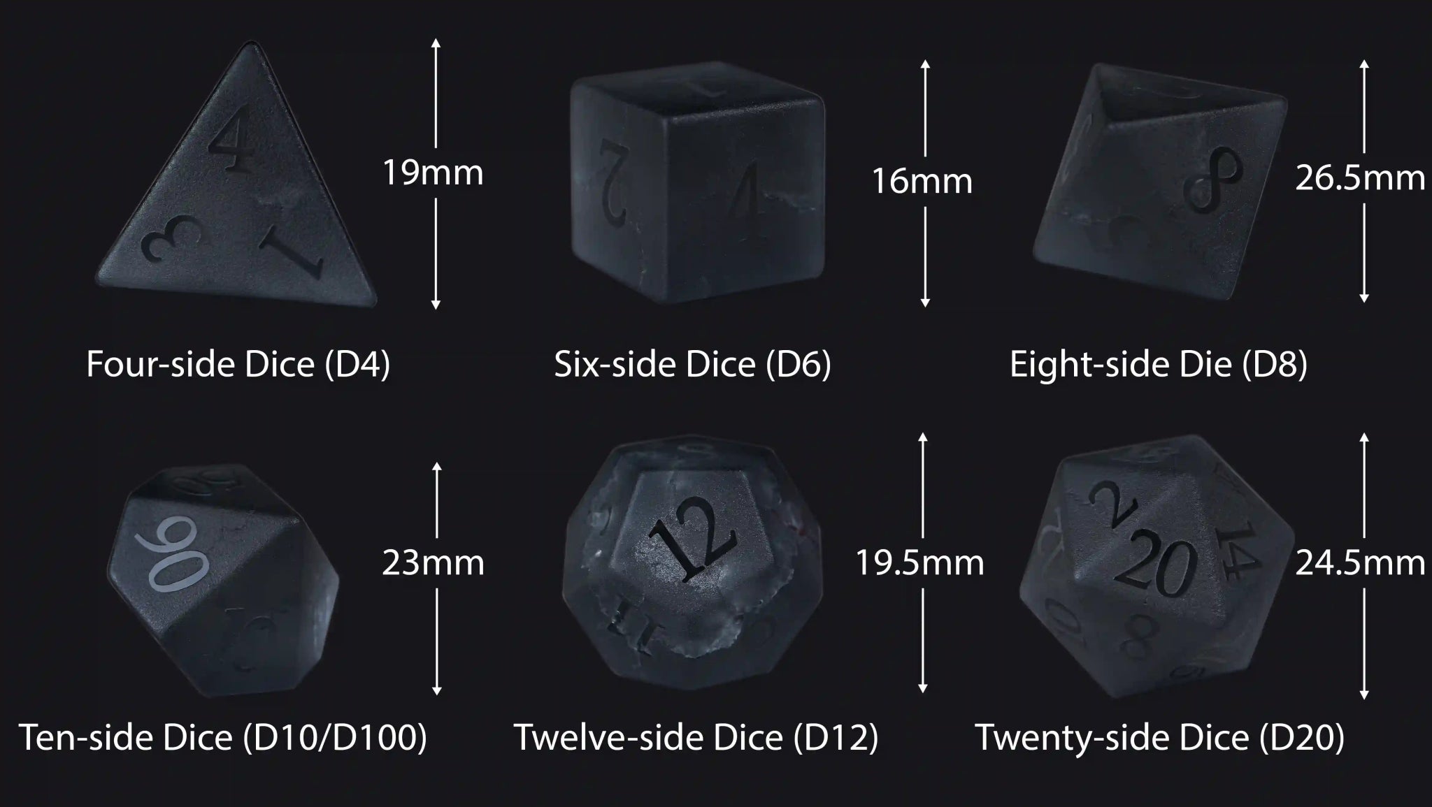 Matte Black Polyhedron Gemstone DND Dice Set - Bear Dice