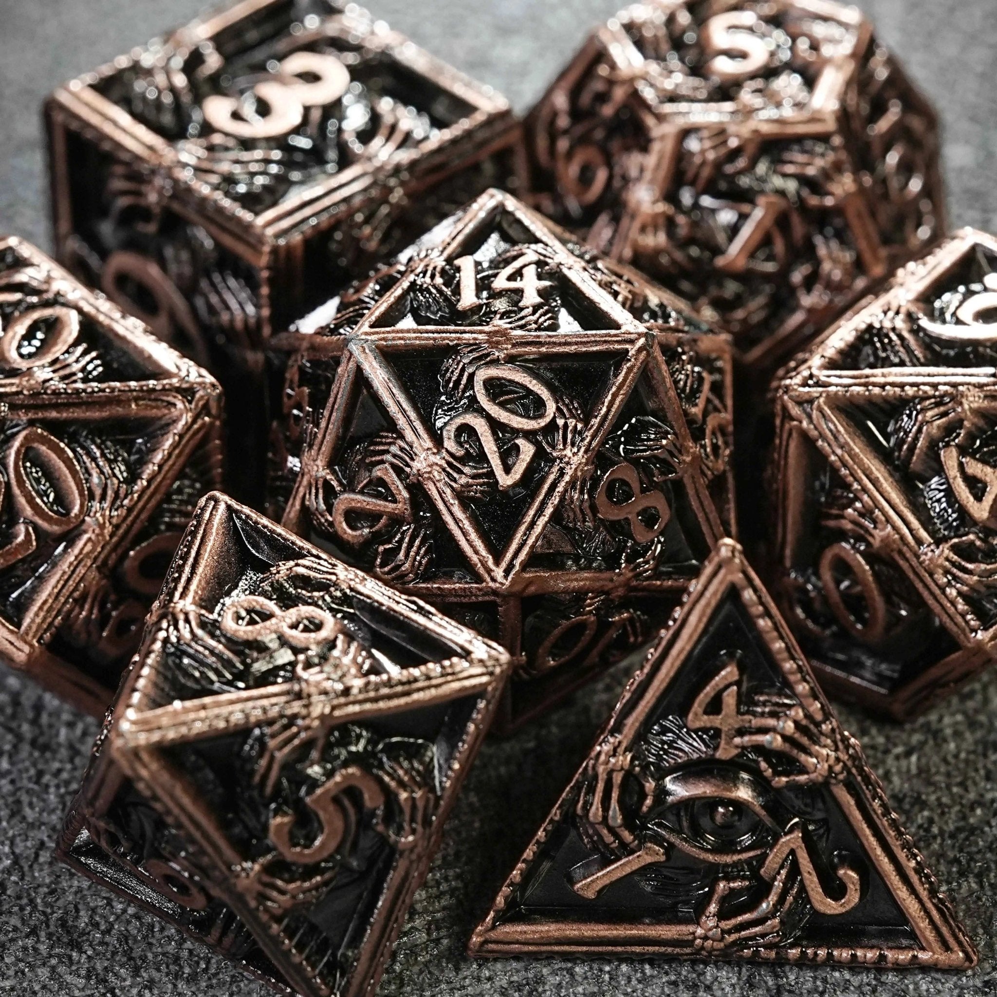 Mystic Wizard - Dark Skeleton Hand Metal DND Dice Set - Bear Dice