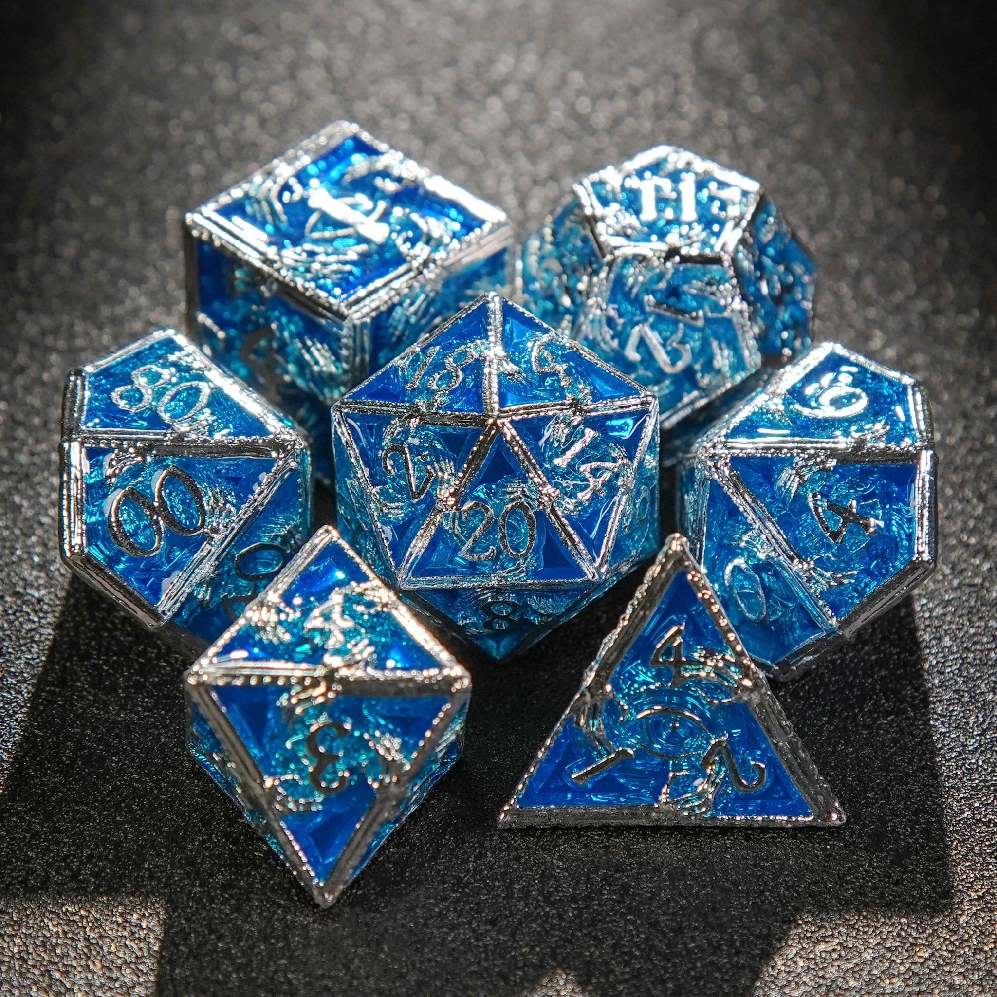 Mystic Wizard - Dark Skeleton Hand Metal DND Dice Set - Bear Dice