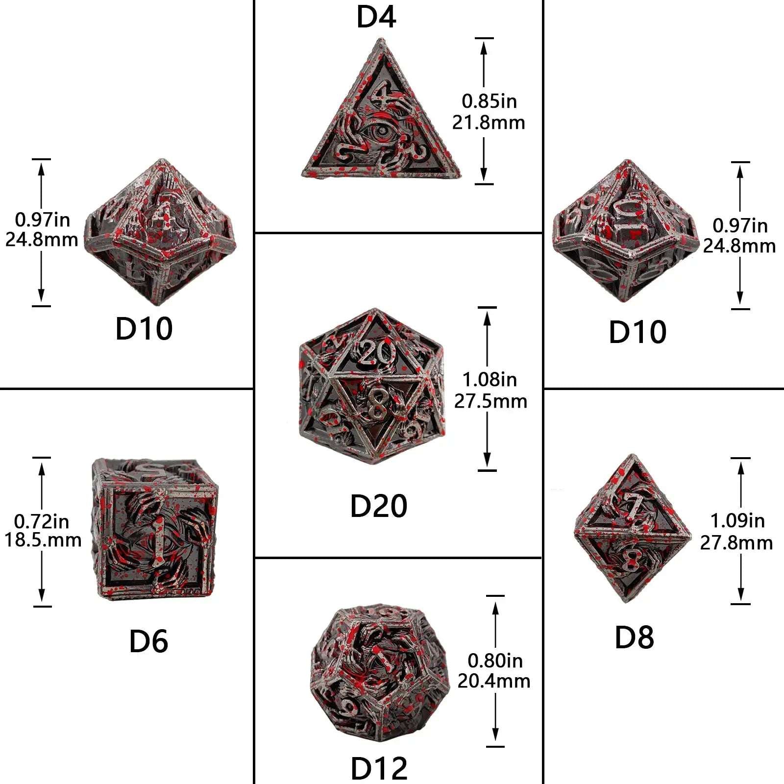 Mystic Wizard - Dark Skeleton Hand Metal DND Dice Set - Bear Dice