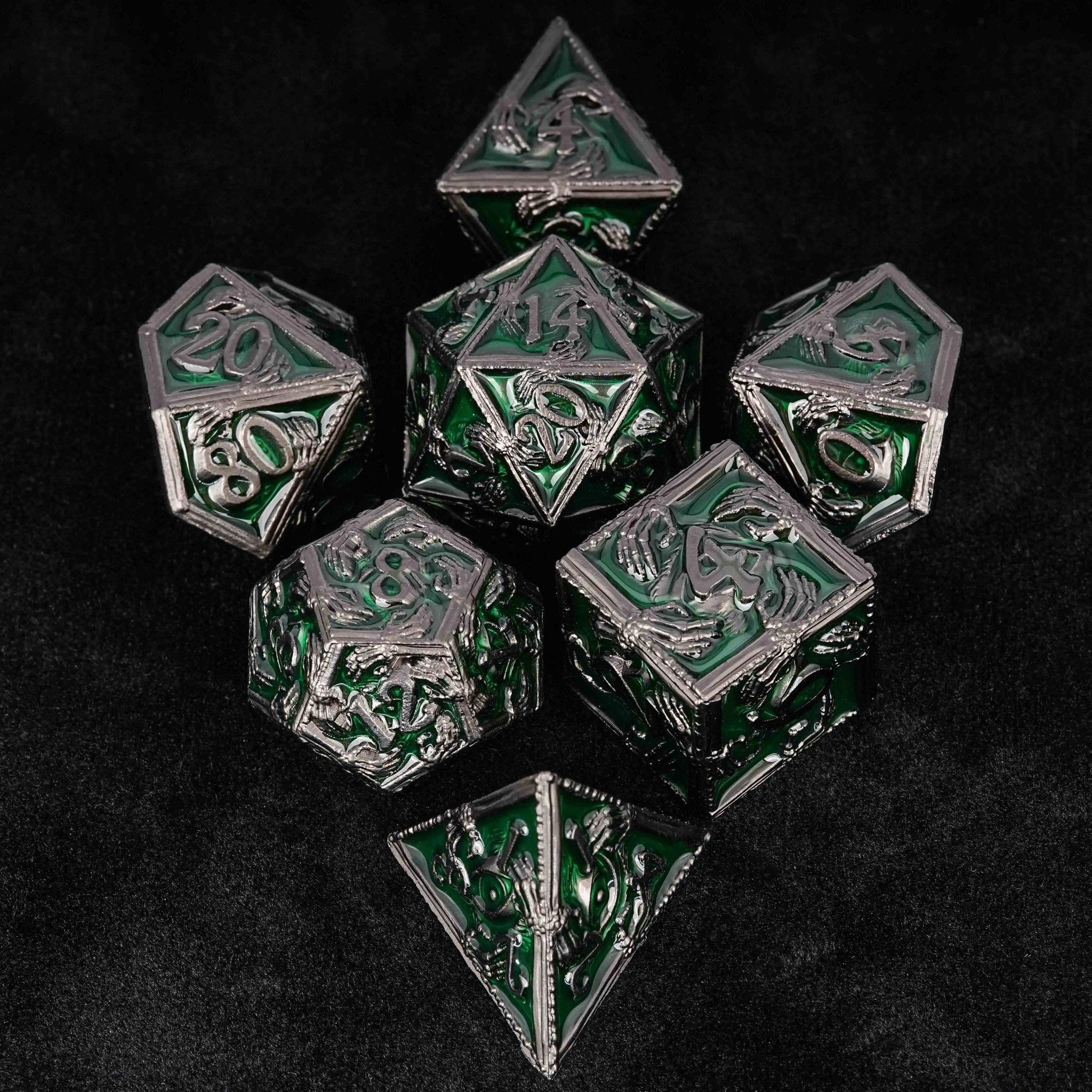 Mystic Wizard - Dark Skeleton Hand Metal DND Dice Set - Bear Dice