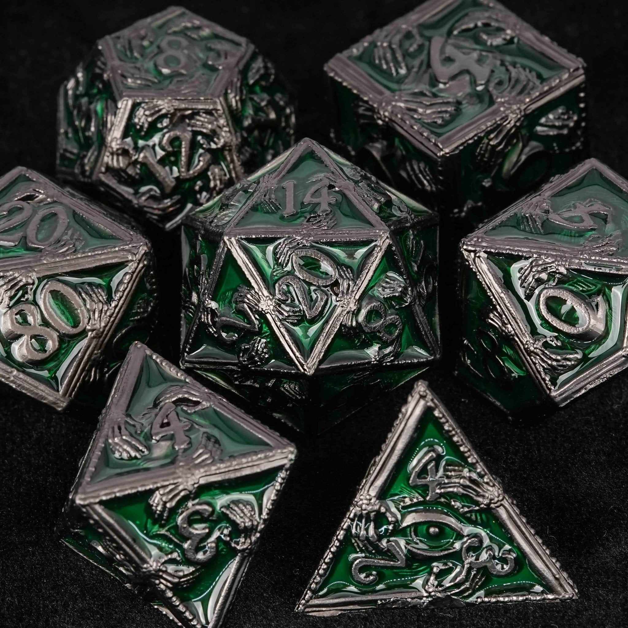 Mystic Wizard - Dark Skeleton Hand Metal DND Dice Set - Bear Dice