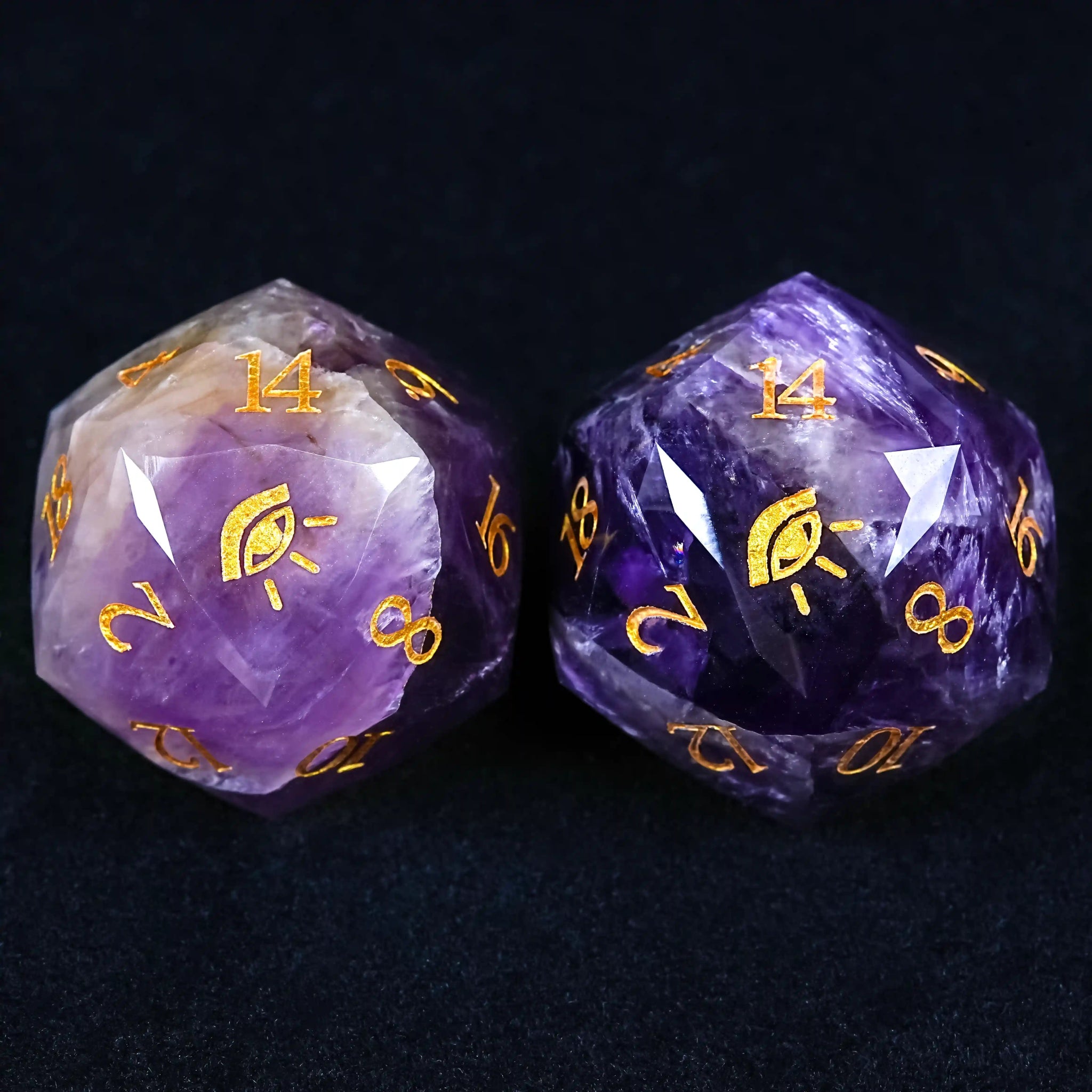 Natural Amethyst DND Gem Dice Set All - Seeing Eye - Bear Dice