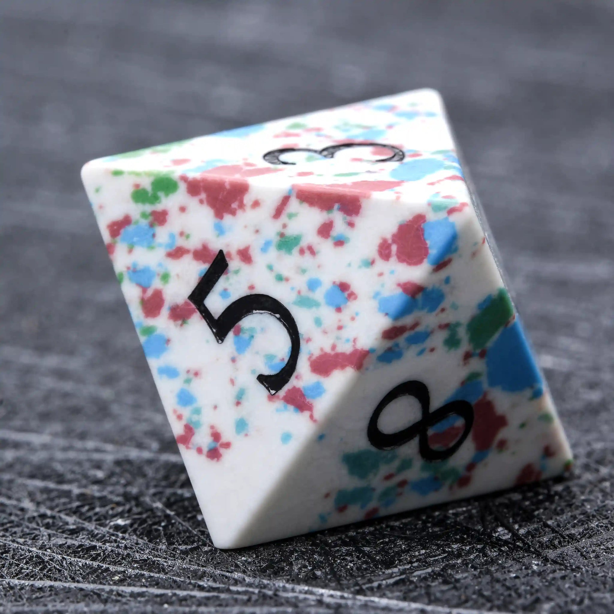 Natural color spotted gemstone DND dice set + black font - Bear Dice