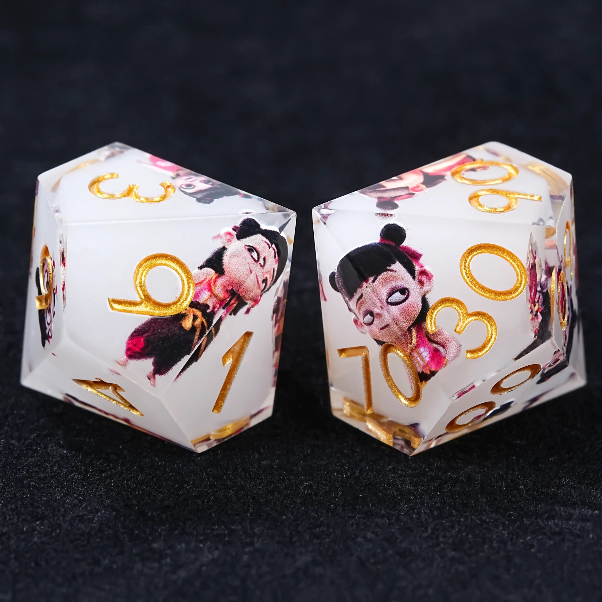 Nezha Themed White Resin Dice Set with Gold Numbers - Bear Dice