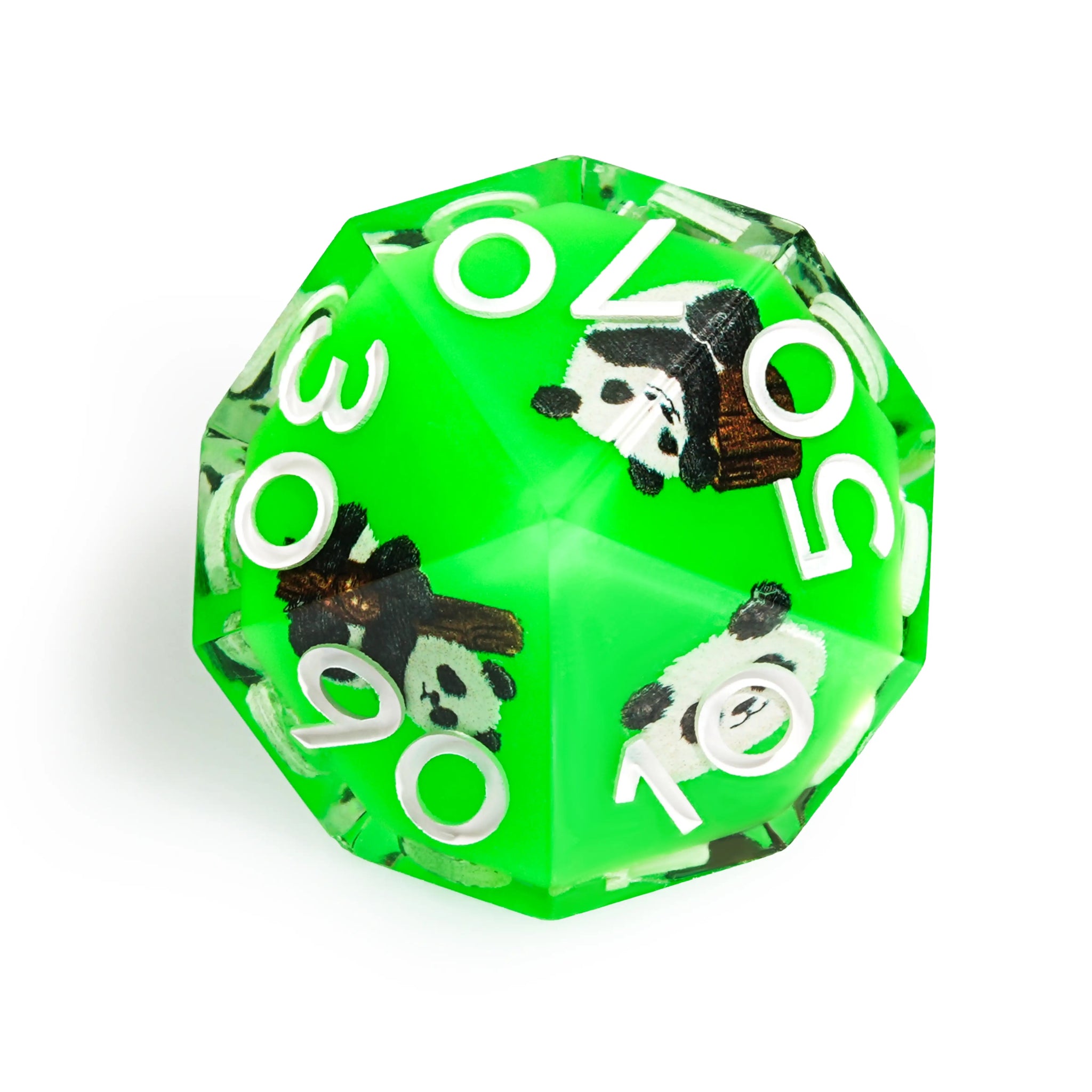 Panda Decal Green Resin DND Dice Set + White Font - Bear Dice