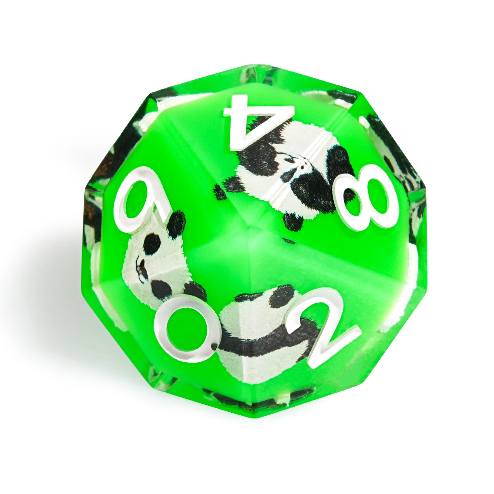 Panda Decal Green Resin DND Dice Set + White Font - Bear Dice