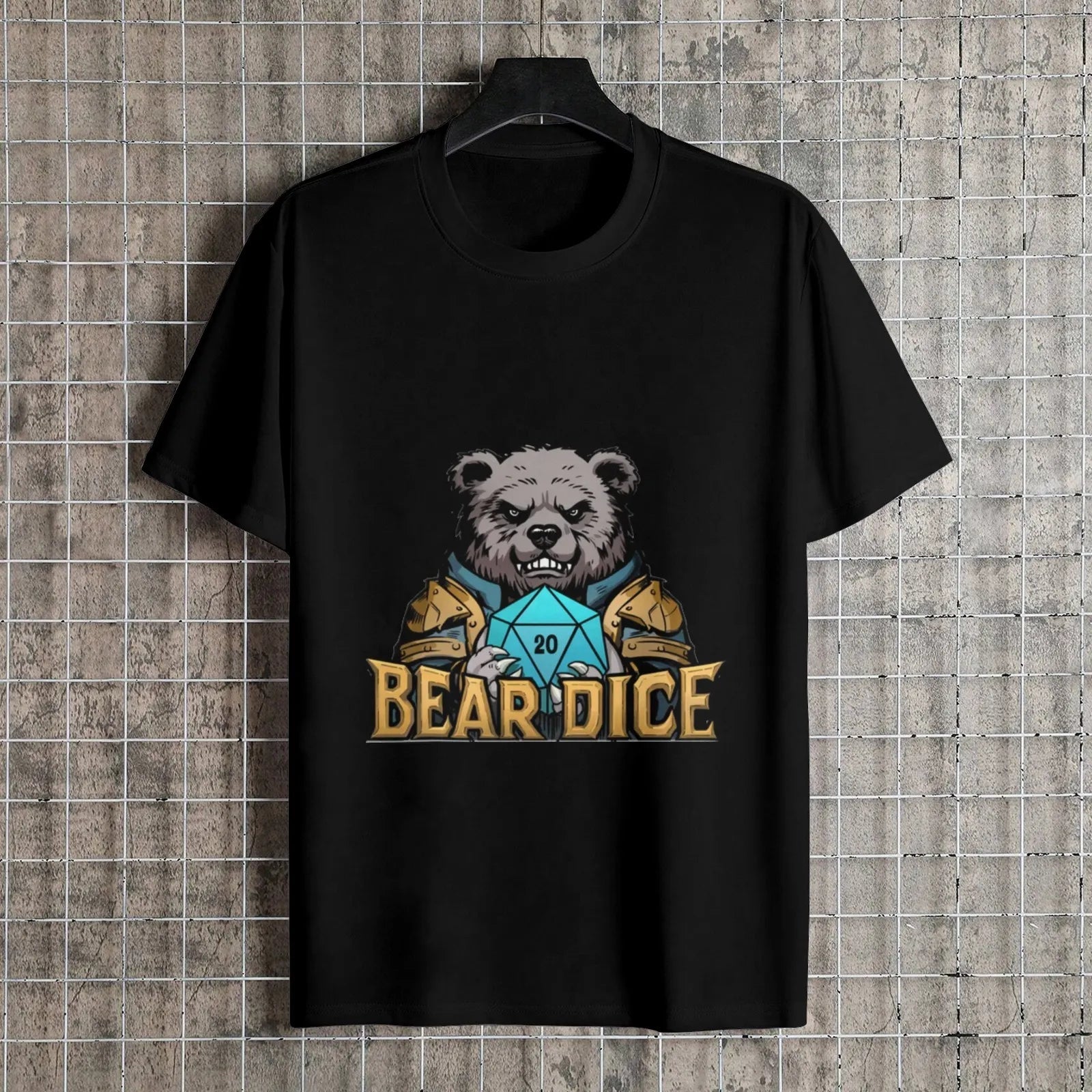 Personalized cotton American - style black short - sleeved T-shirt with Bear Dice logo - Bear Dice