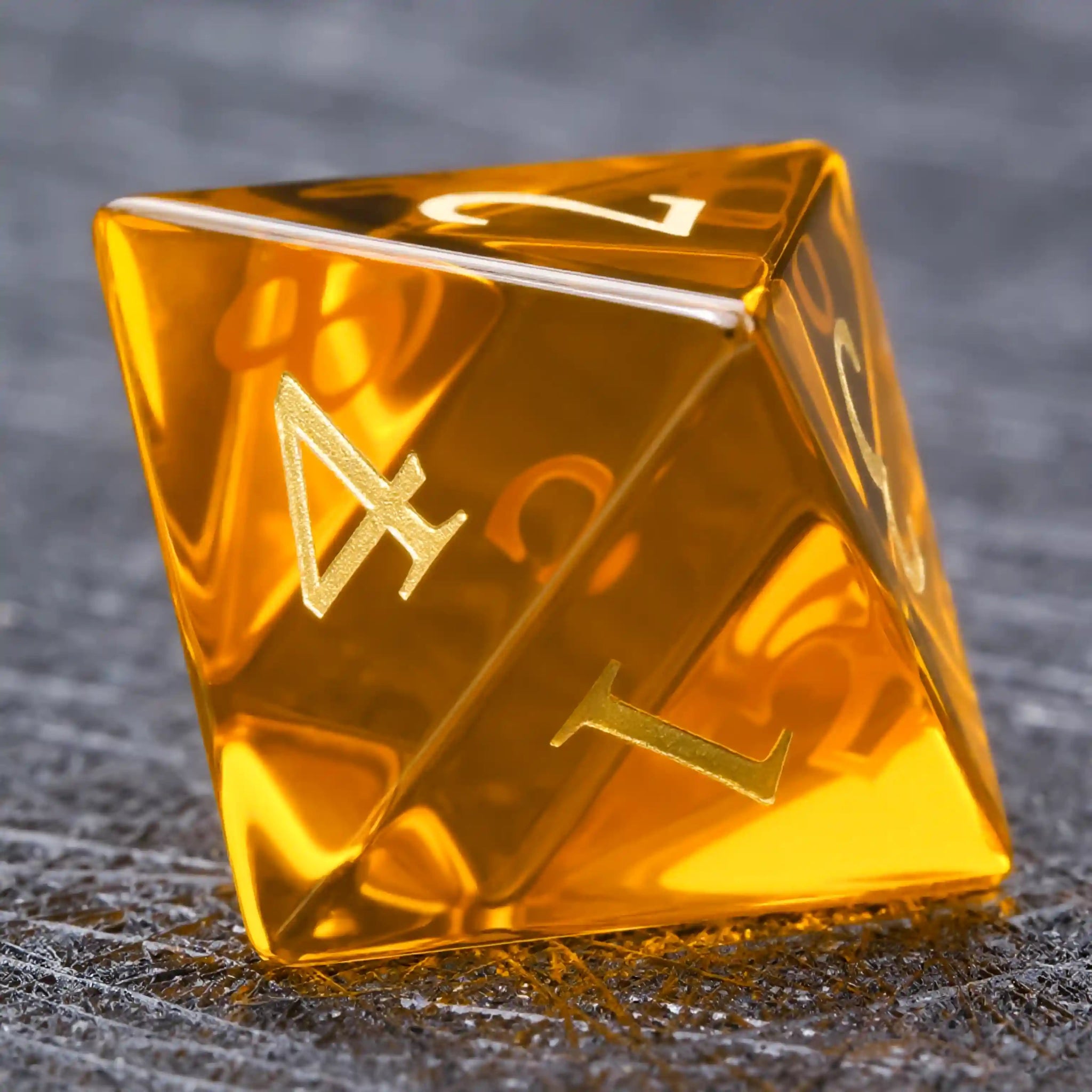 Polyhedral Orange Glass Gemstone Dice Set - Bear Dice