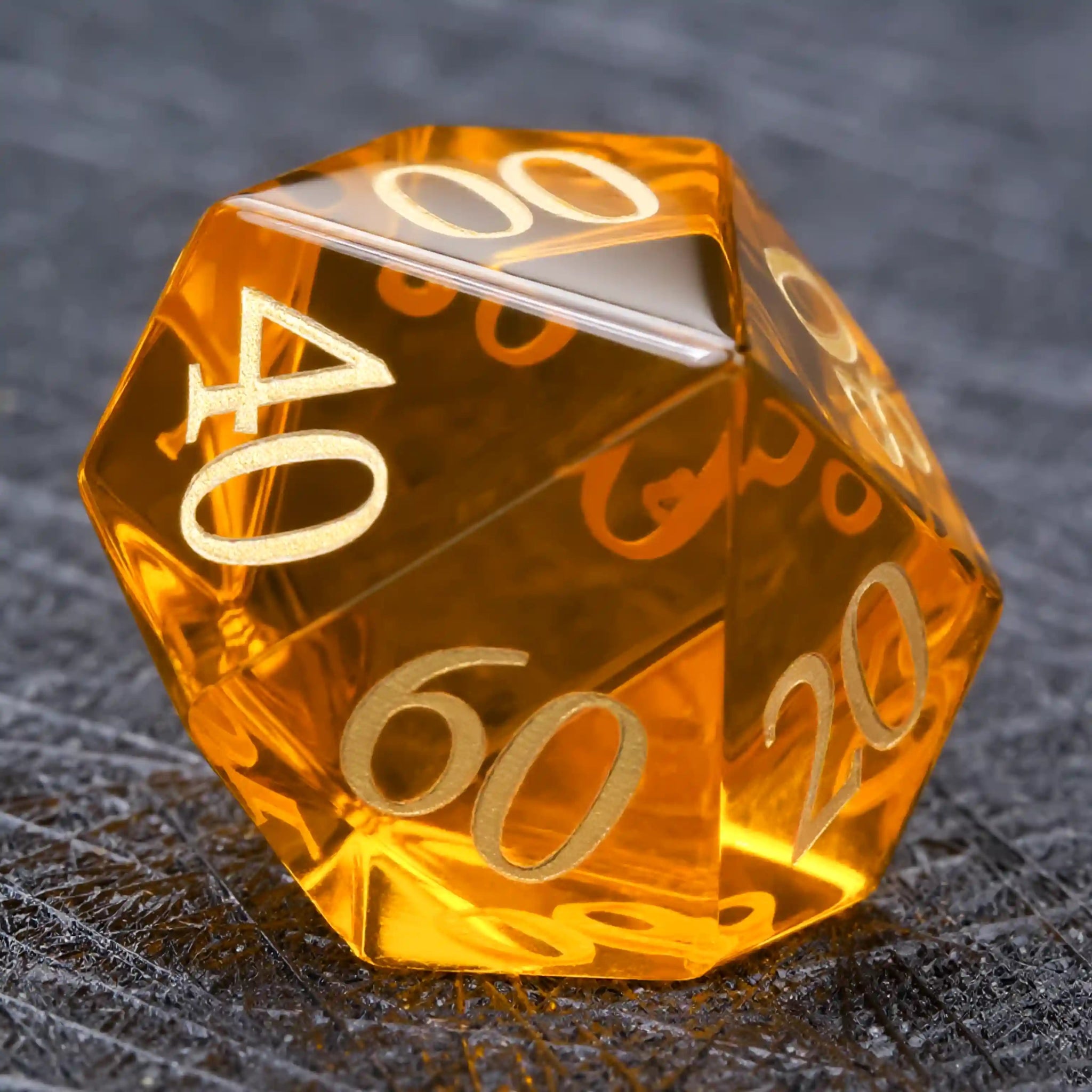 Polyhedral Orange Glass Gemstone Dice Set - Bear Dice