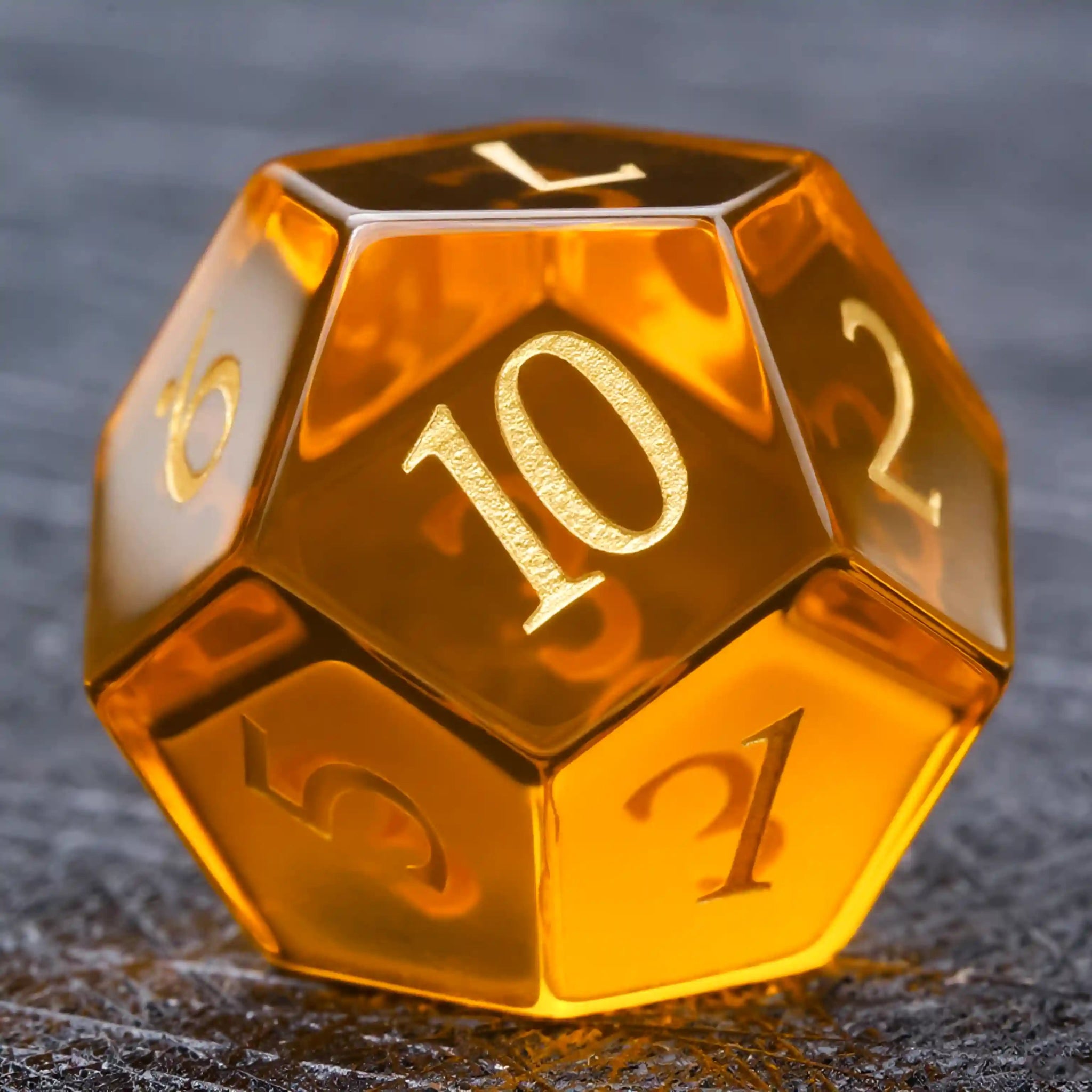Polyhedral Orange Glass Gemstone Dice Set - Bear Dice