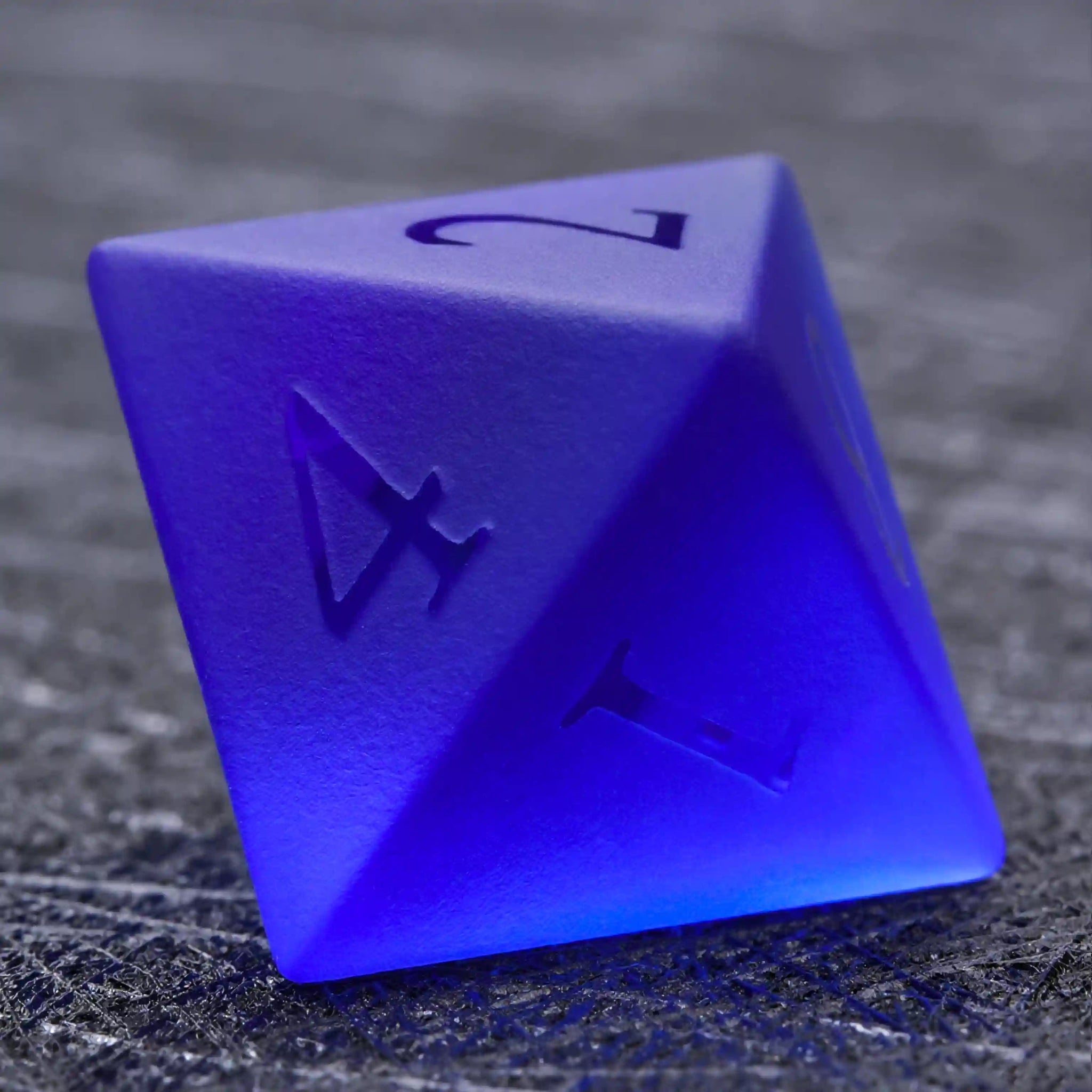 Polyhedron Blue Glass Frosted Gem DND Dice Set + Transparent Font - Bear Dice