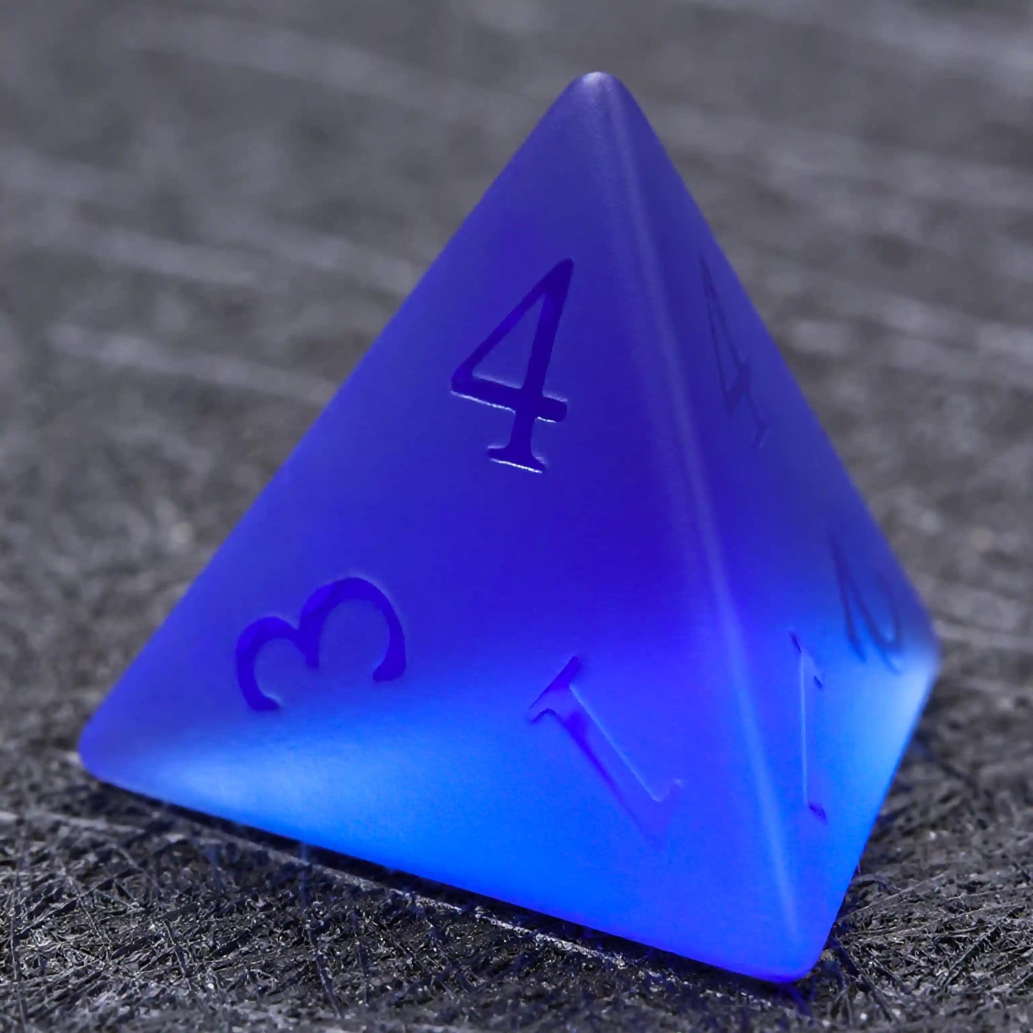 Polyhedron Blue Glass Frosted Gem DND Dice Set + Transparent Font - Bear Dice