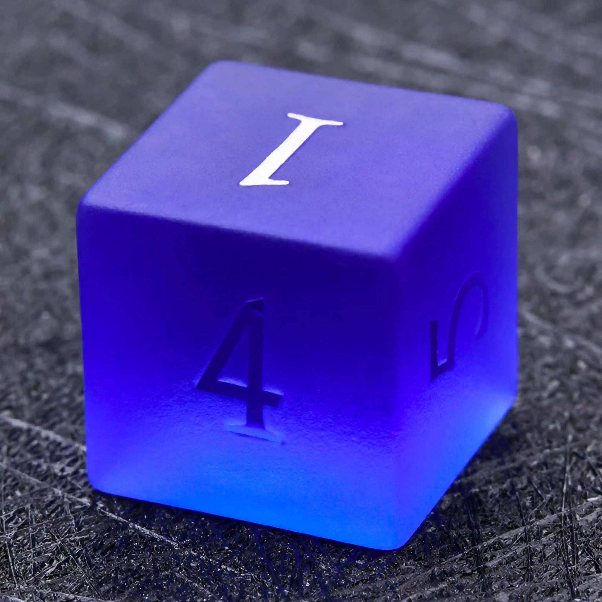 Polyhedron Blue Glass Frosted Gem DND Dice Set + Transparent Font - Bear Dice