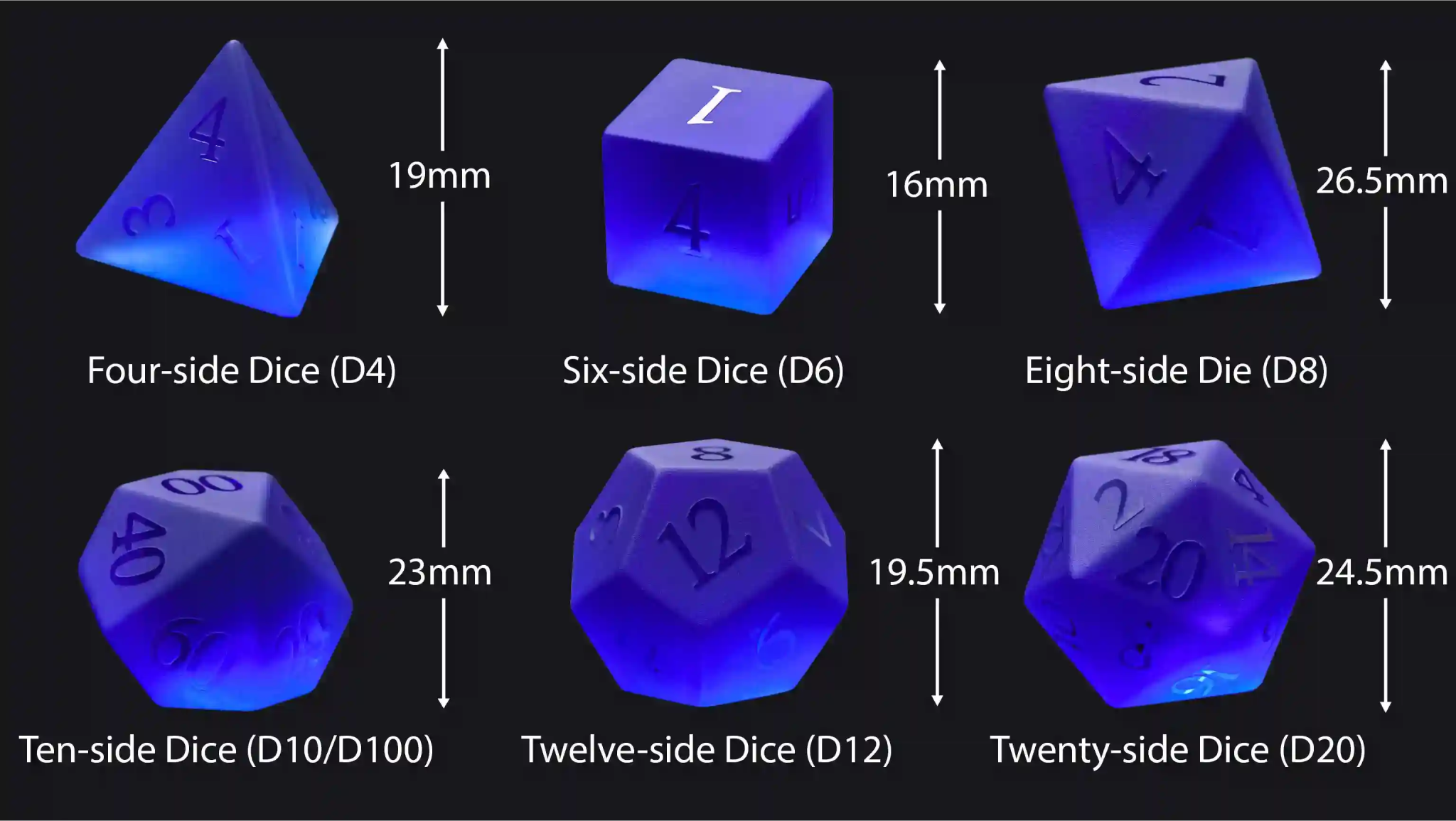 Polyhedron Blue Glass Frosted Gem DND Dice Set + Transparent Font - Bear Dice