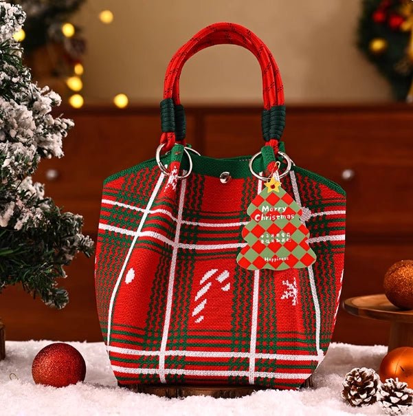 Portable Christmas gift tote bag, Santa Claus, Christmas tree, and reindeer knitted bag - Bear Dice